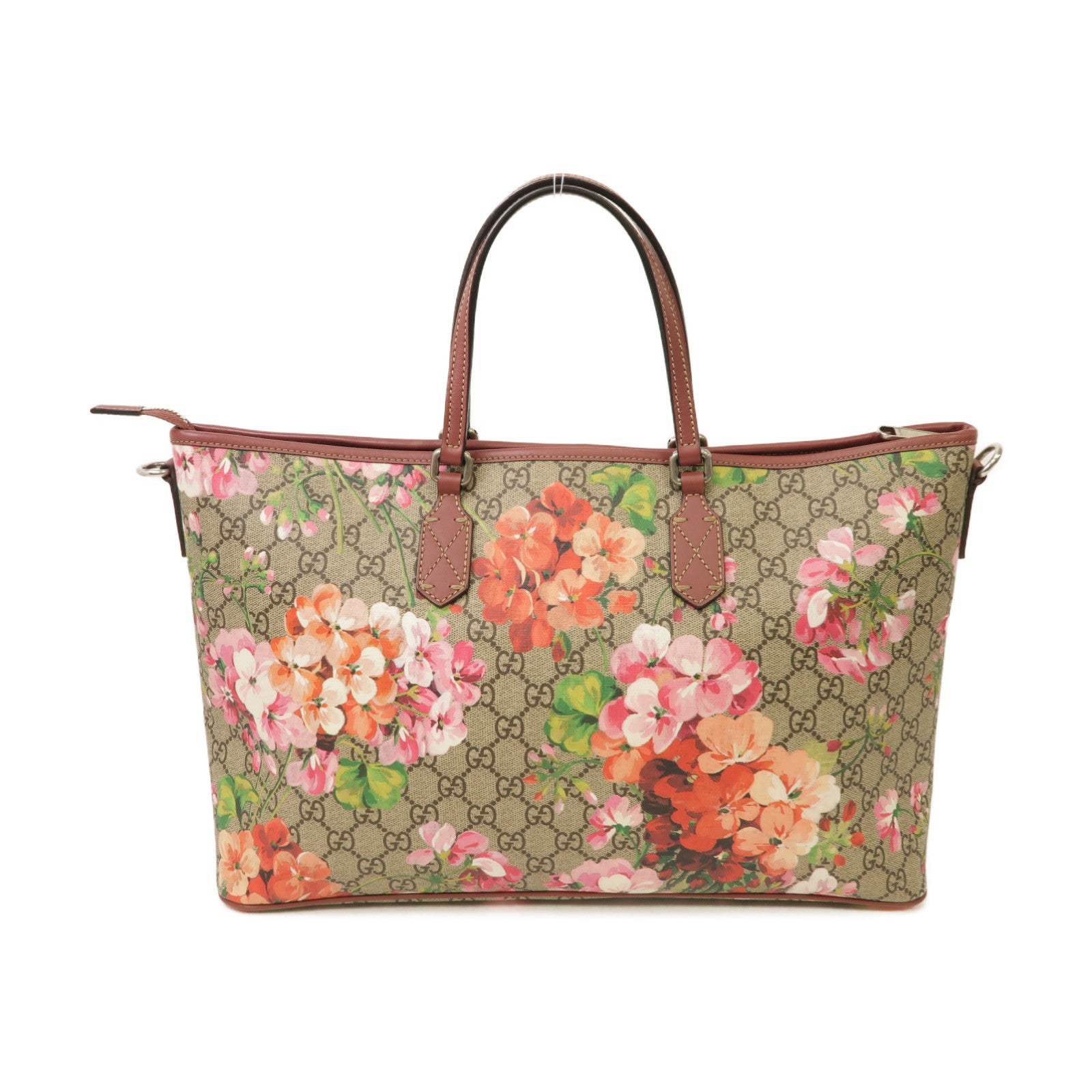 GUCCI 塗層帆布Tote Bag銀扣手挽袋米色/紅色/粉紅色