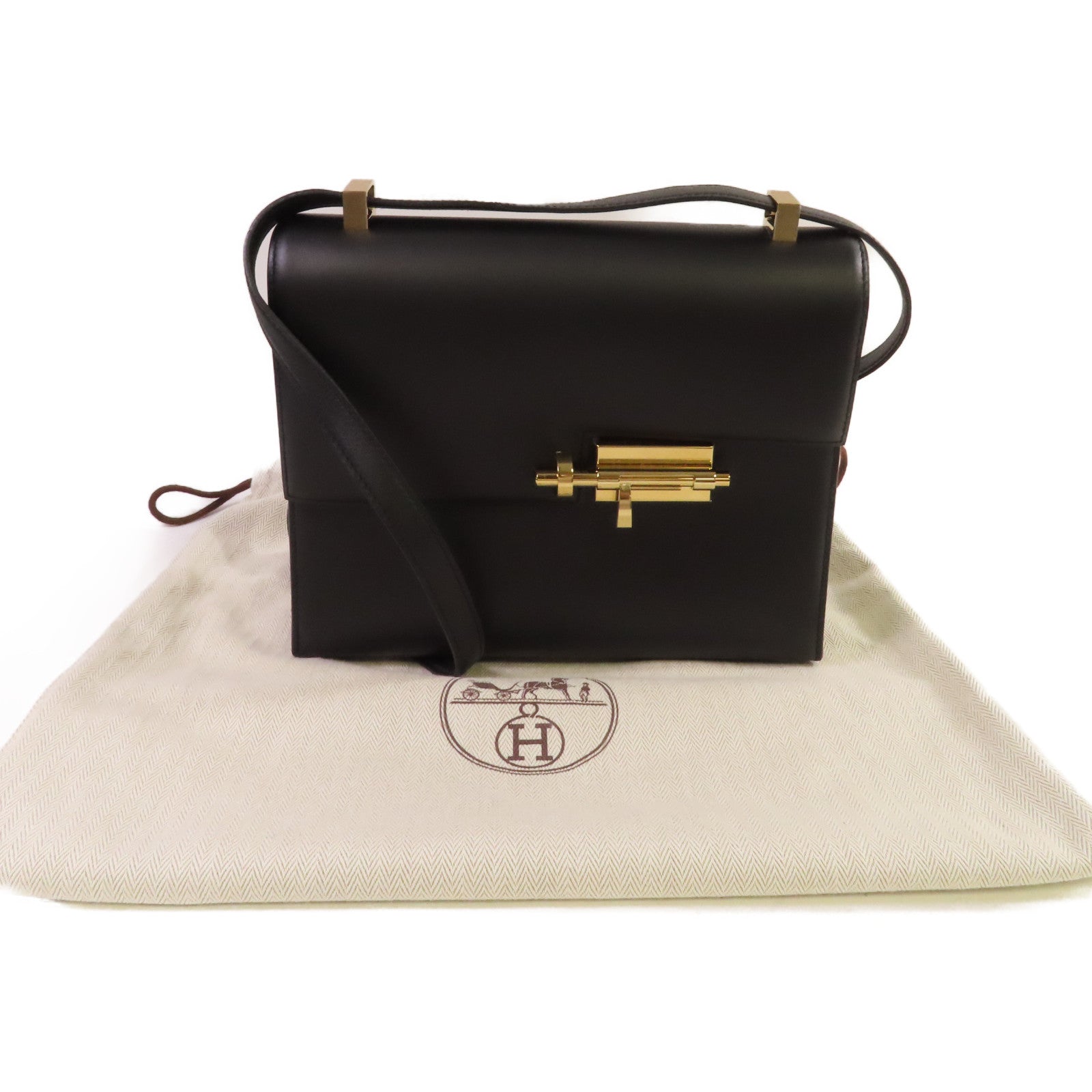 HERMES 【激減優惠】Swift皮革Verrou 23 Shoulder Bag金扣肩背袋Noir/黑色
