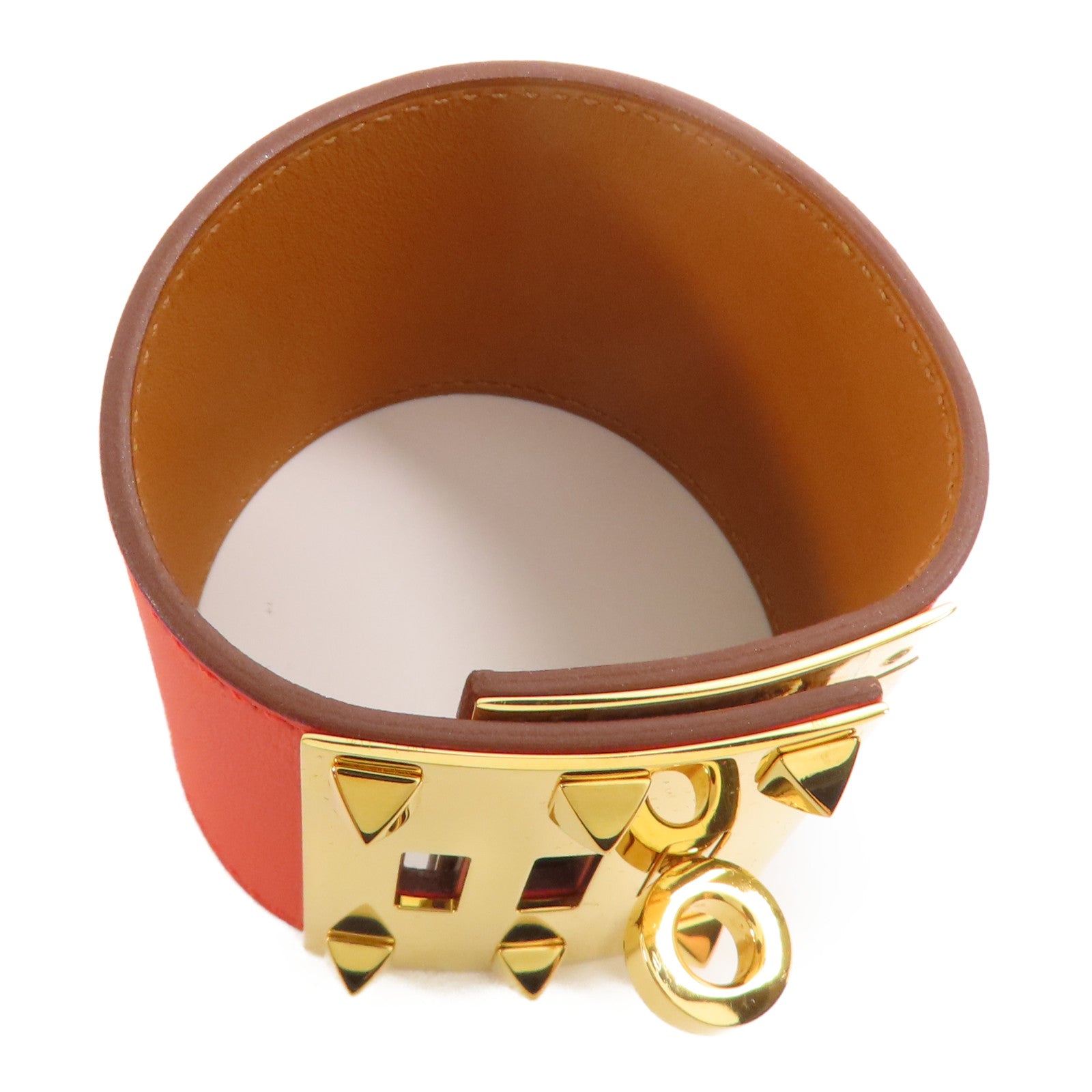 HERMES GHW Kelly Dog Extreme Bracelet Swift Leather Capucine Orange
