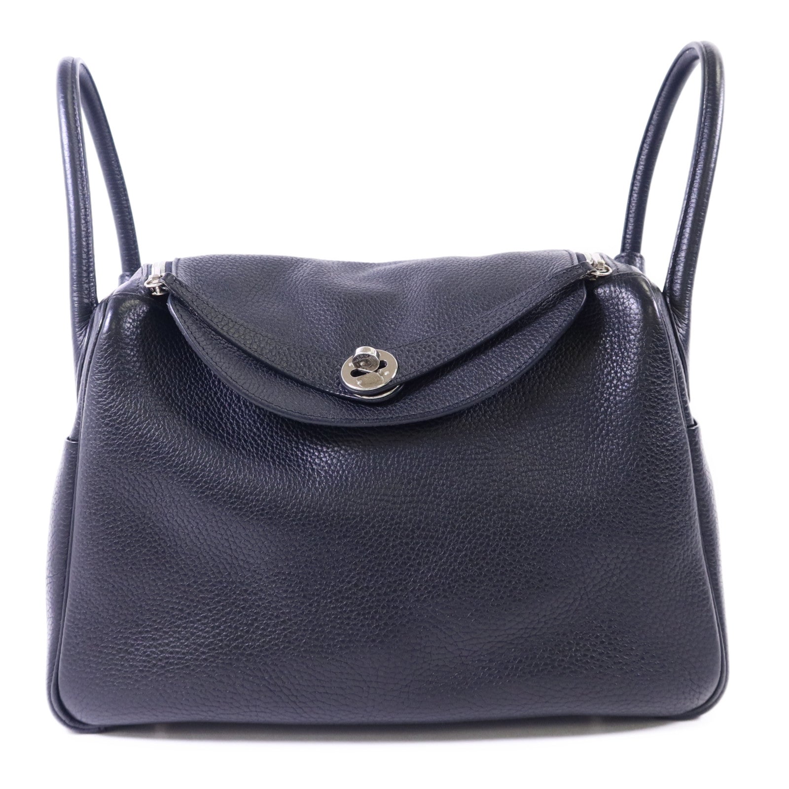 HERMES Clemence皮革Lindy 30銀扣手挽肩背兩用袋Noir