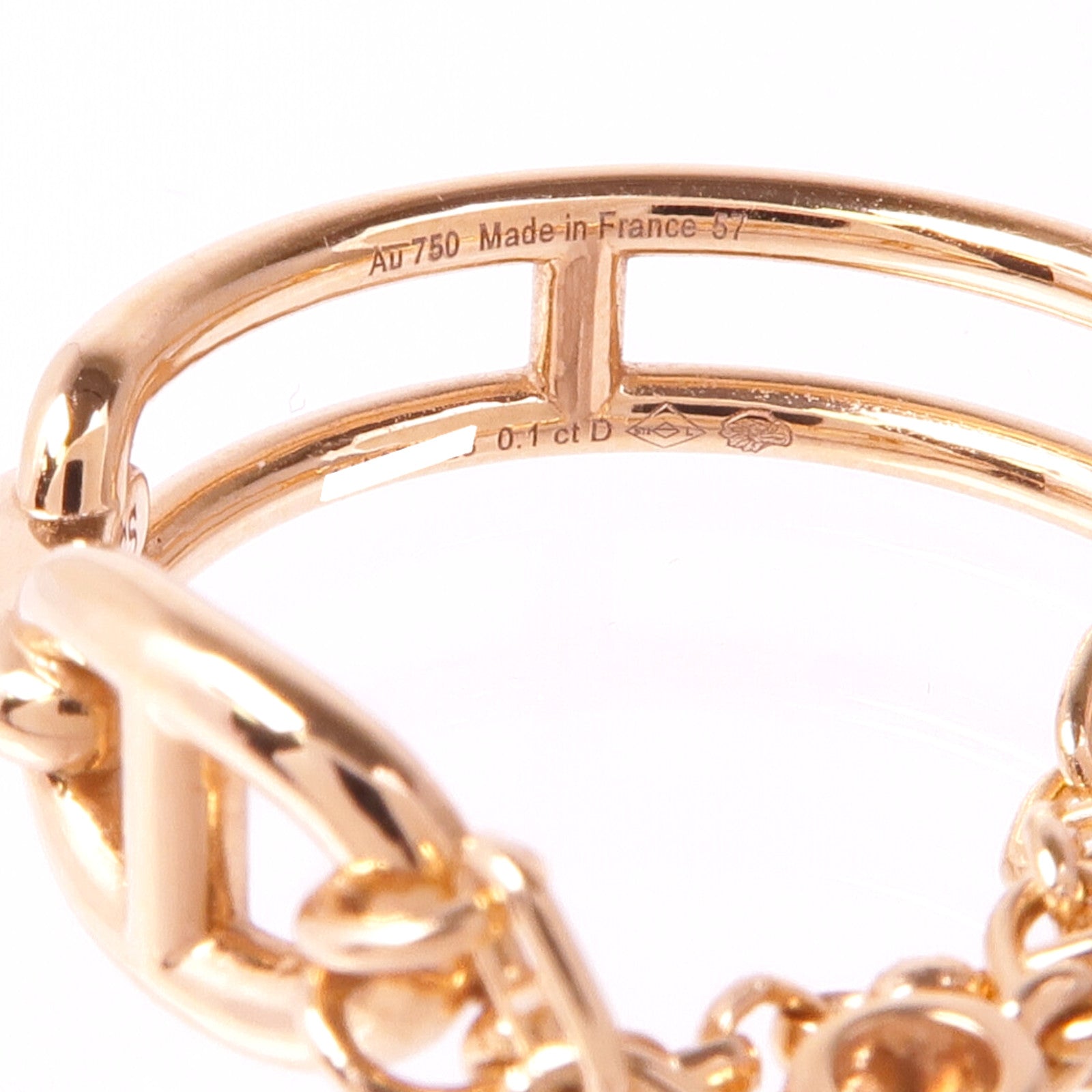 HERMES 18K玫瑰金Chaine d'ancre Chaos Ring鑽石戒指Hermes#57/US#7.5