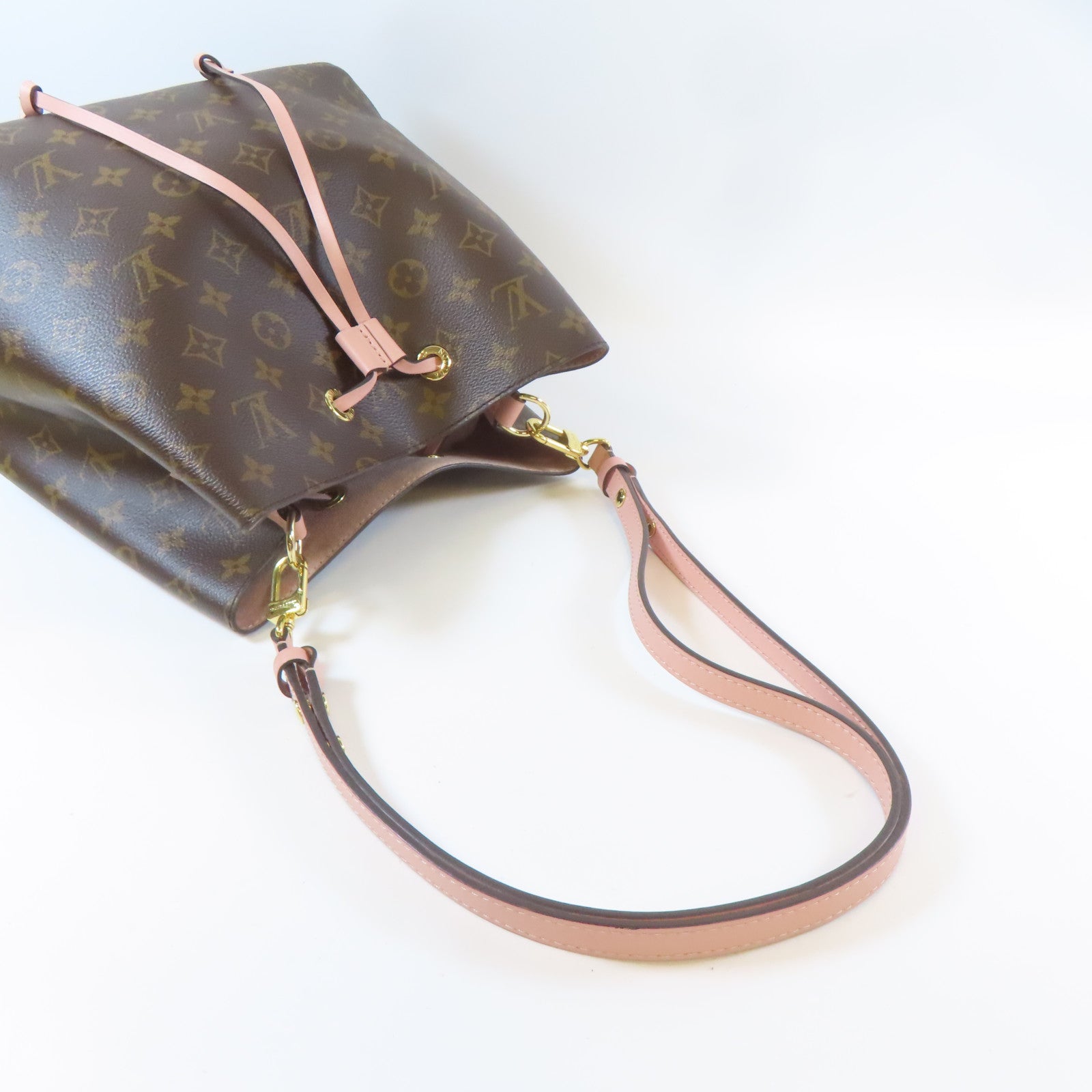 LOUIS VUITTON Monogram Neo Noe MM金扣肩背袋粉紅色/啡色