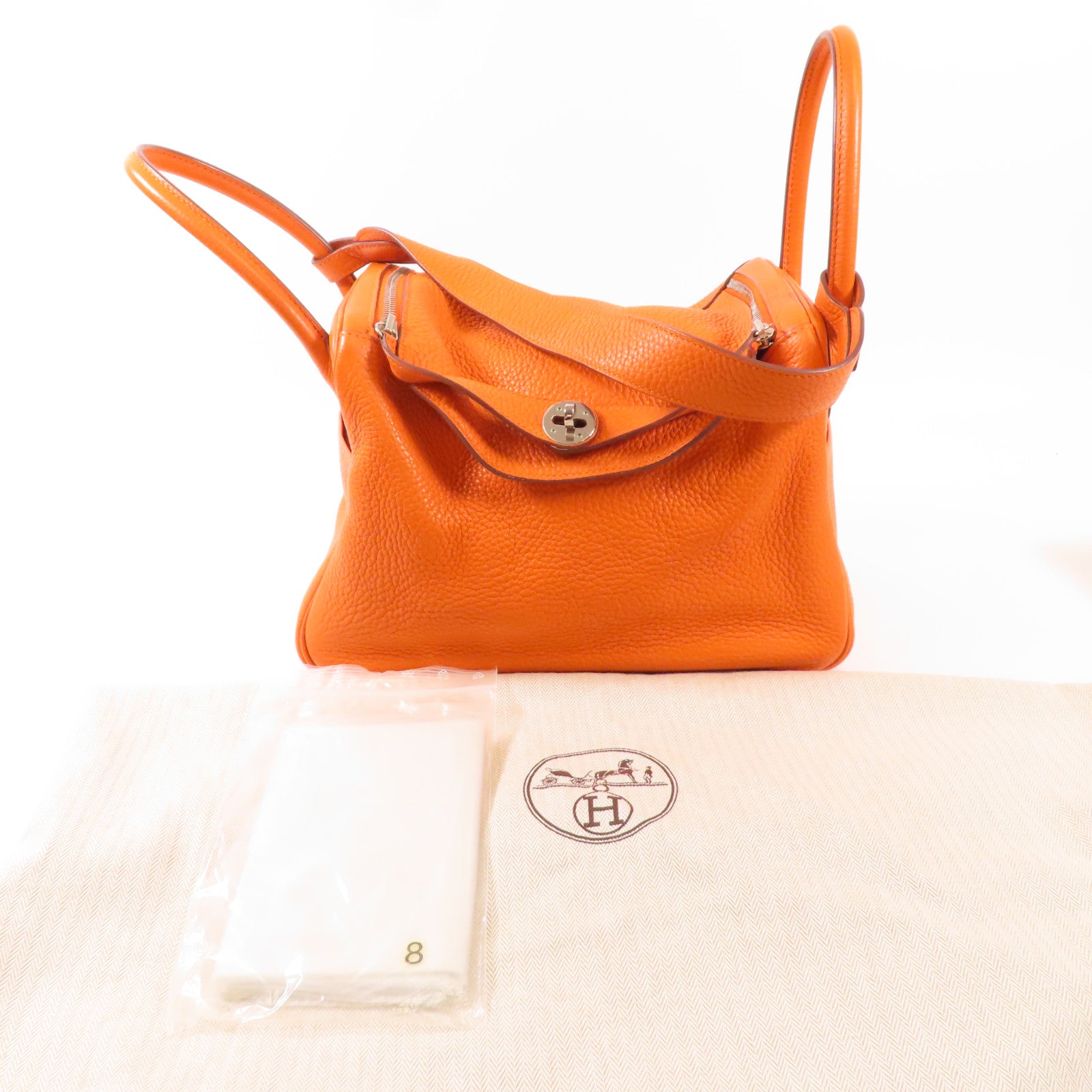 HERMES Clemence皮革Lindy 30銀扣手挽肩背兩用袋Orange