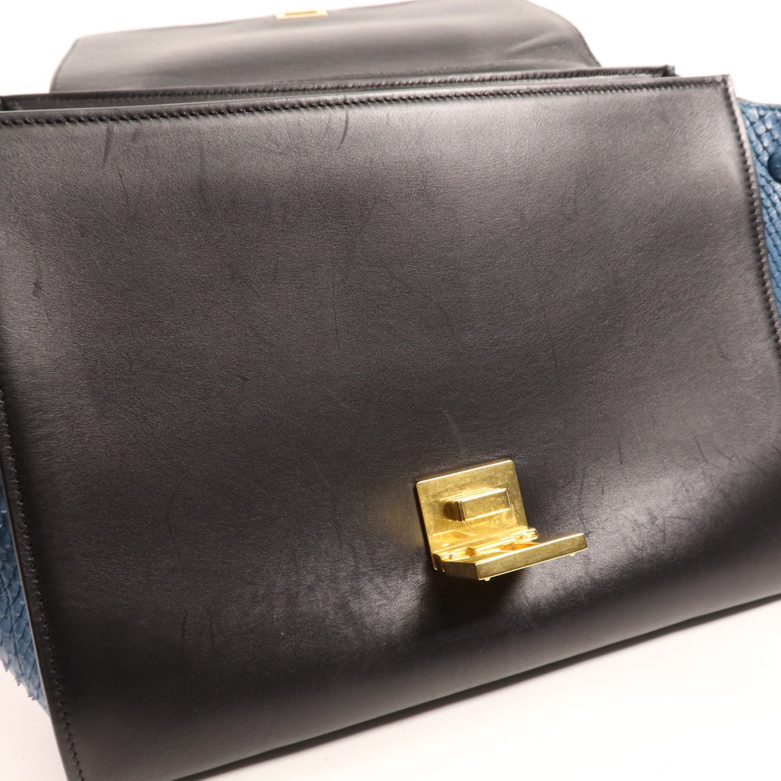 CELINE 牛皮皮革/蛇皮皮革Trapeze Small銀扣手挽肩背兩用袋