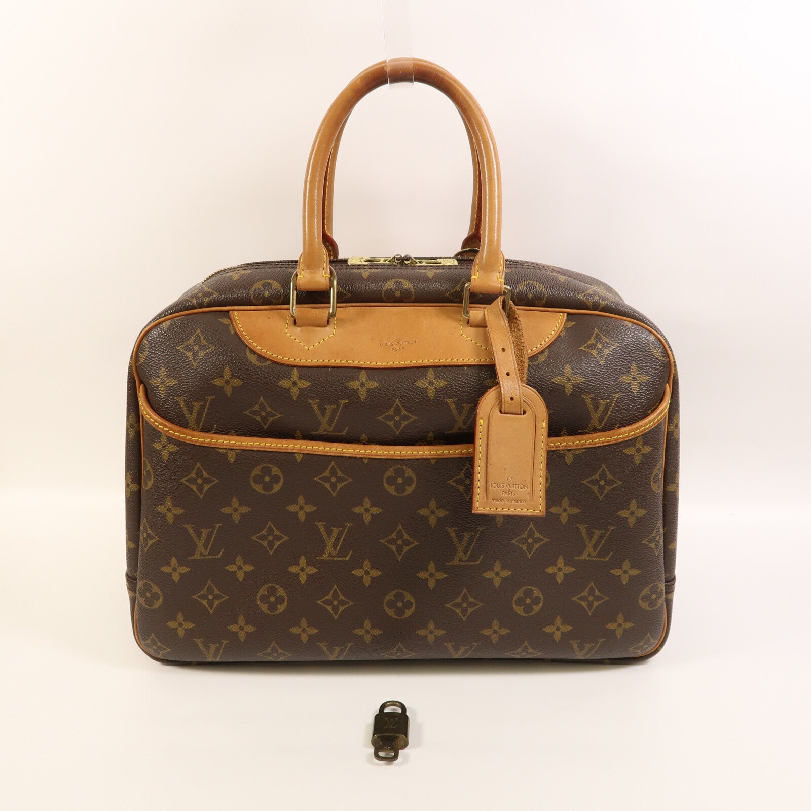 LOUIS VUITTON Monogram Deauville金扣手挽袋棕色