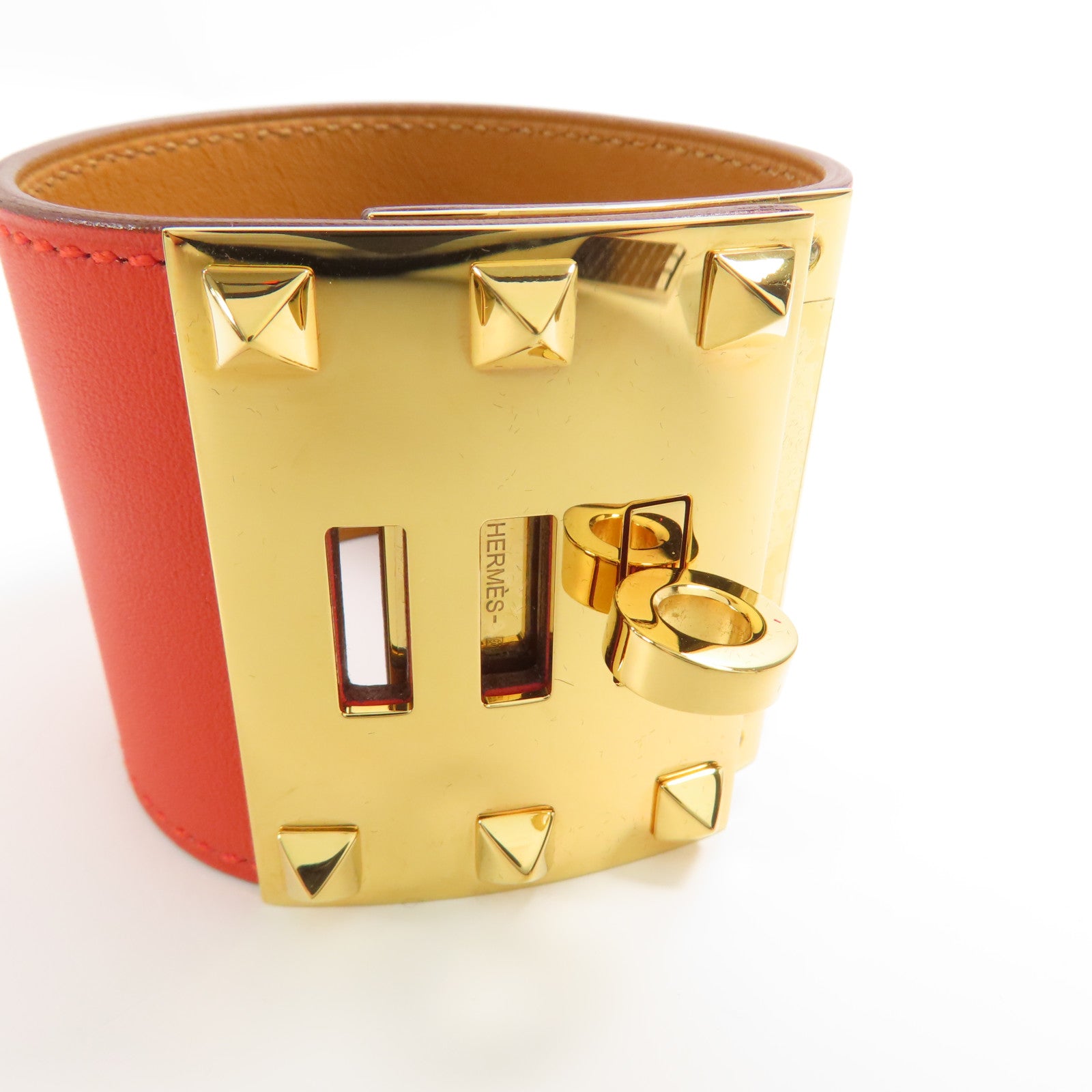 HERMES GHW Kelly Dog Extreme Bracelet Swift Leather Capucine Orange