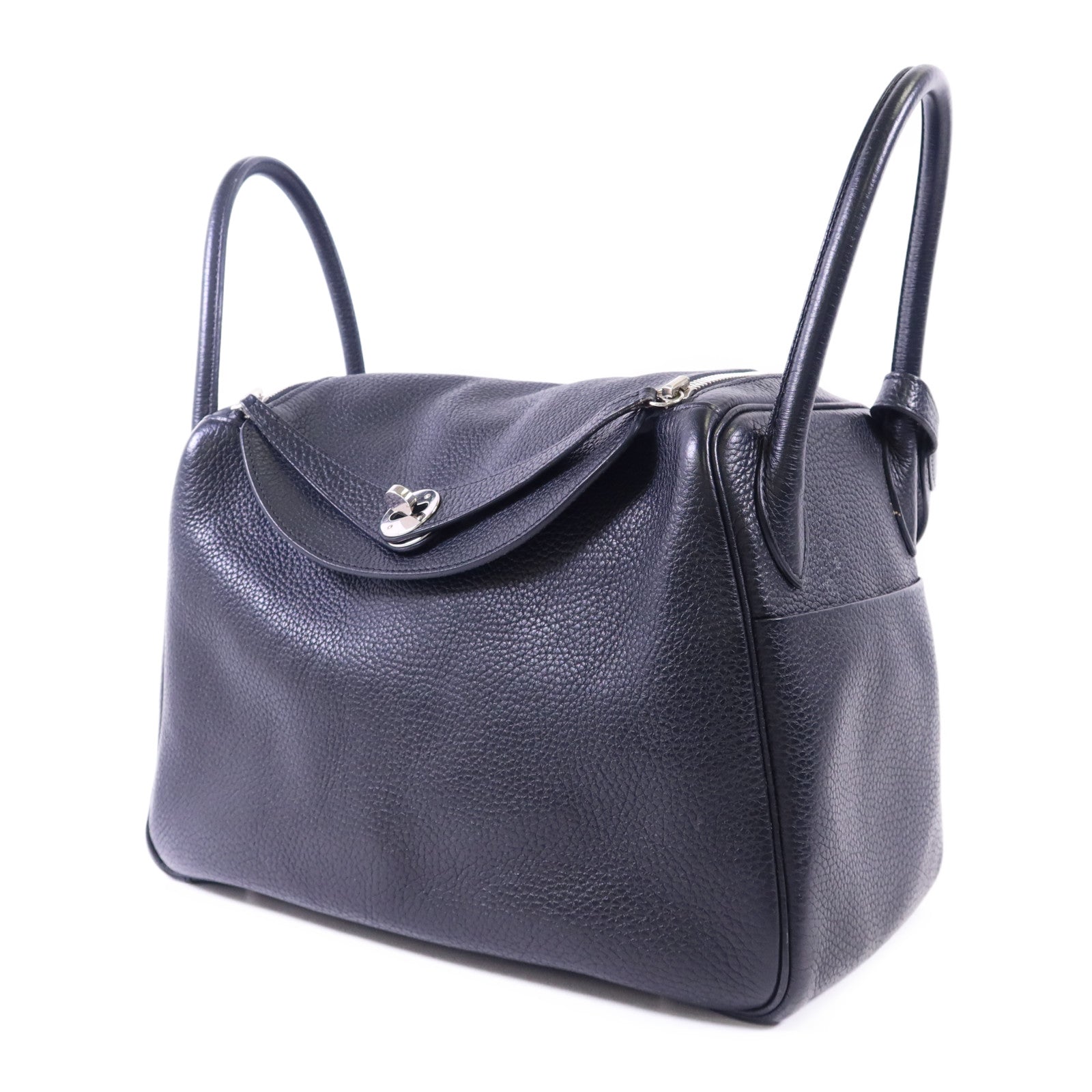 HERMES Clemence皮革Lindy 30銀扣手挽肩背兩用袋Noir