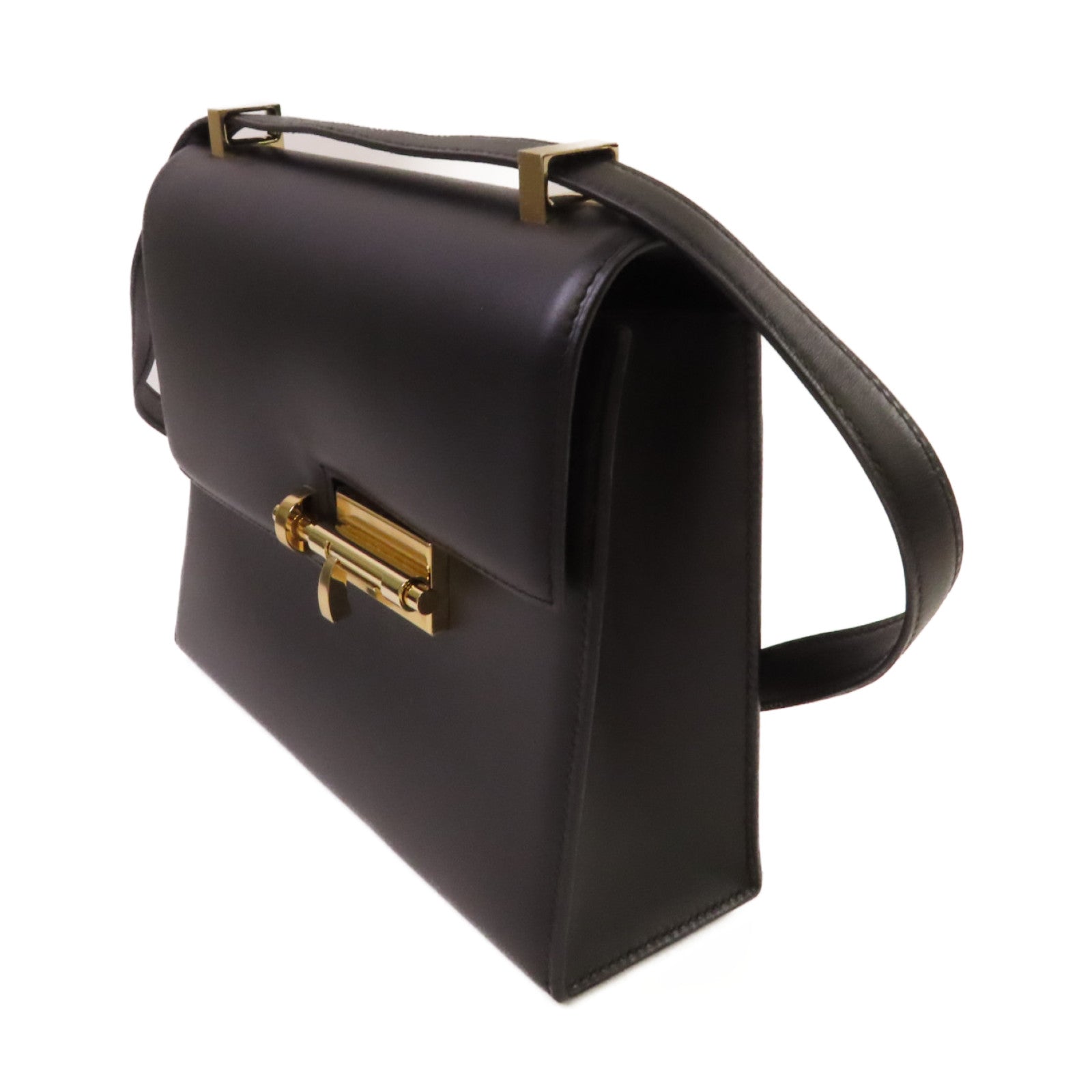 HERMES 【激減優惠】Swift皮革Verrou 23 Shoulder Bag金扣肩背袋Noir/黑色
