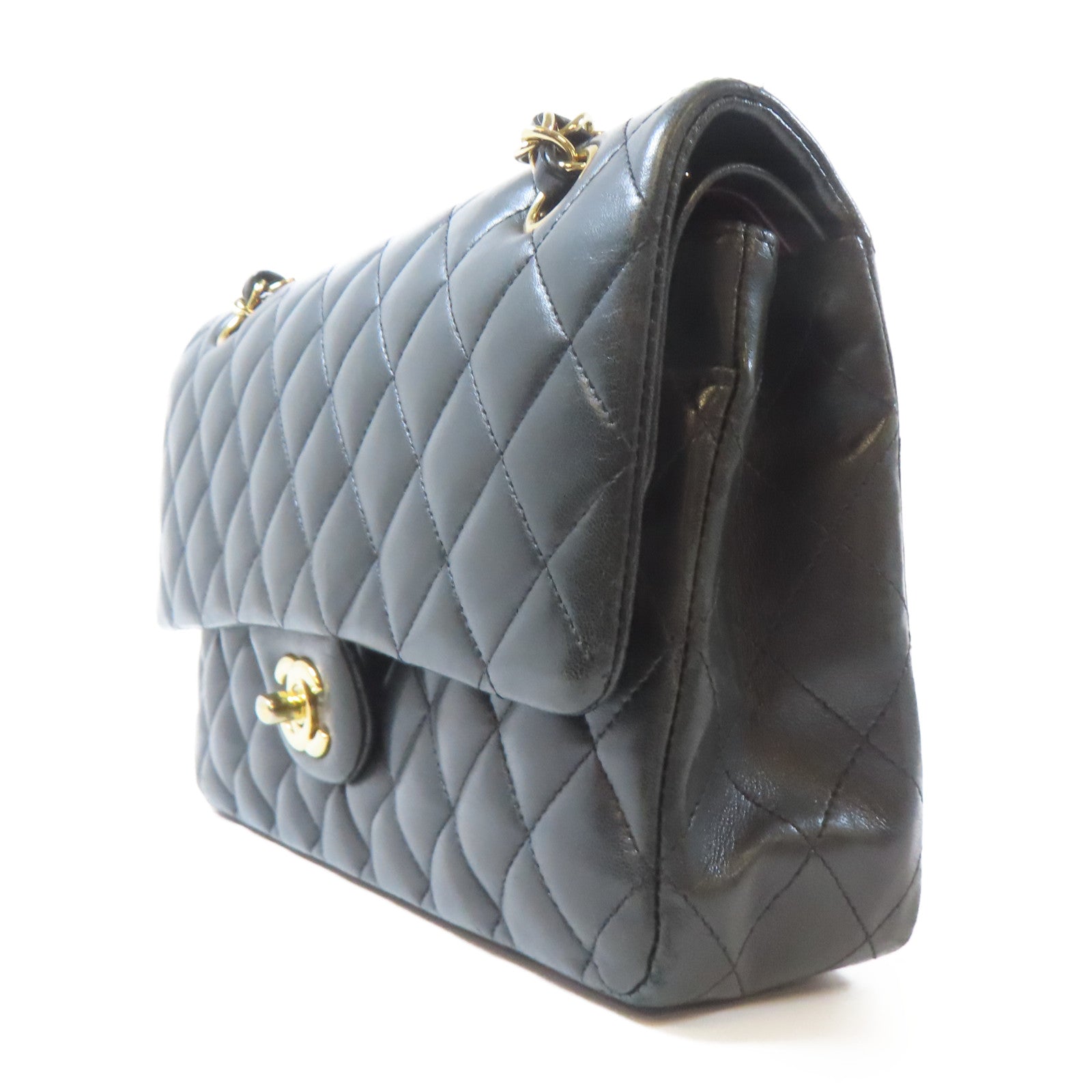 CHANEL 菱格羊皮皮革Classic 25金扣鏈帶肩背袋黑色