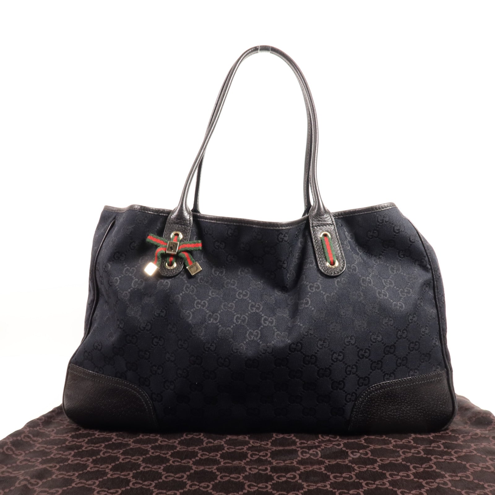 GUCCI 帆布Tote Bag銀扣肩背袋