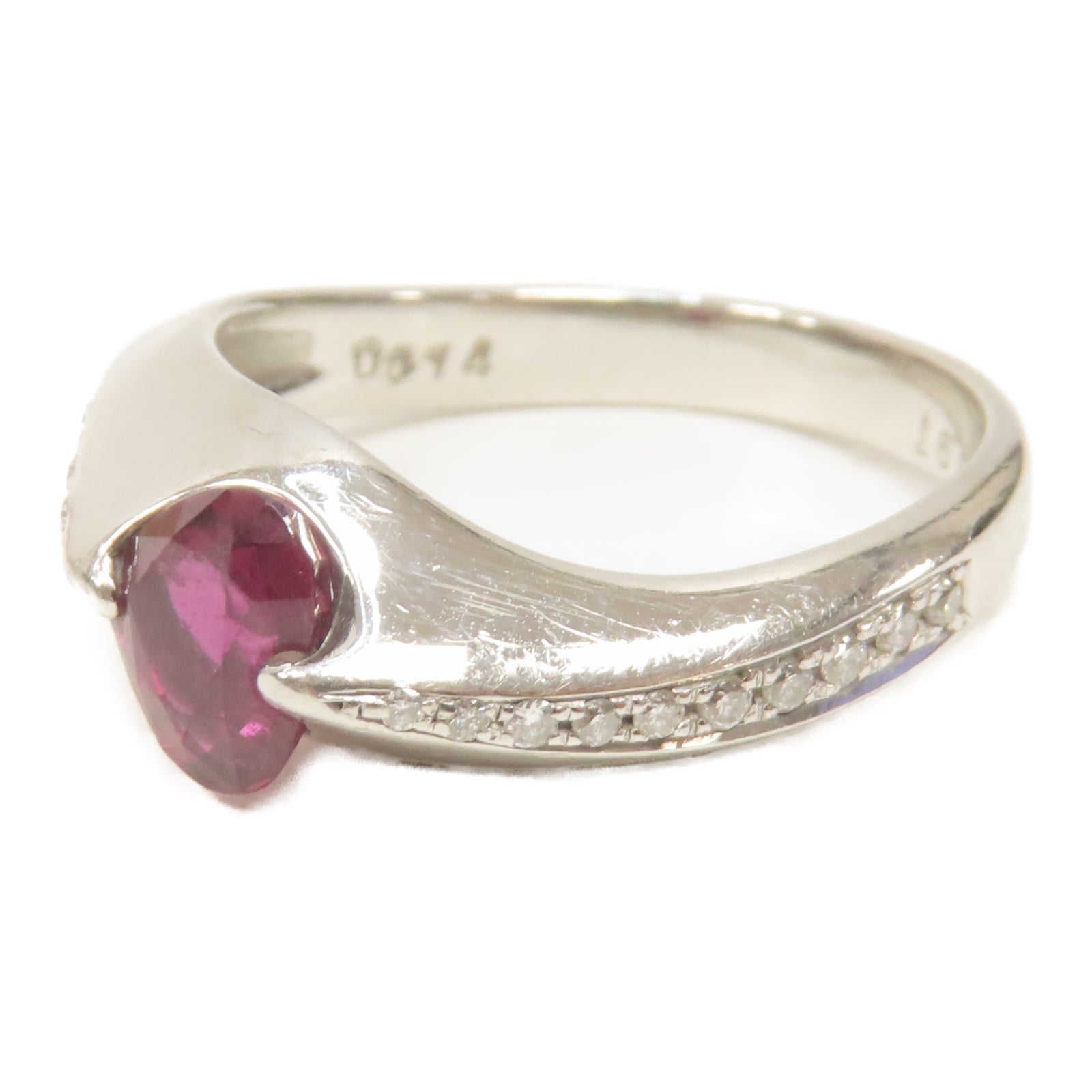 JEWELRY PT900鉑金/0.14ct鑽石/0.97ct紅寶石Ring戒指US#6