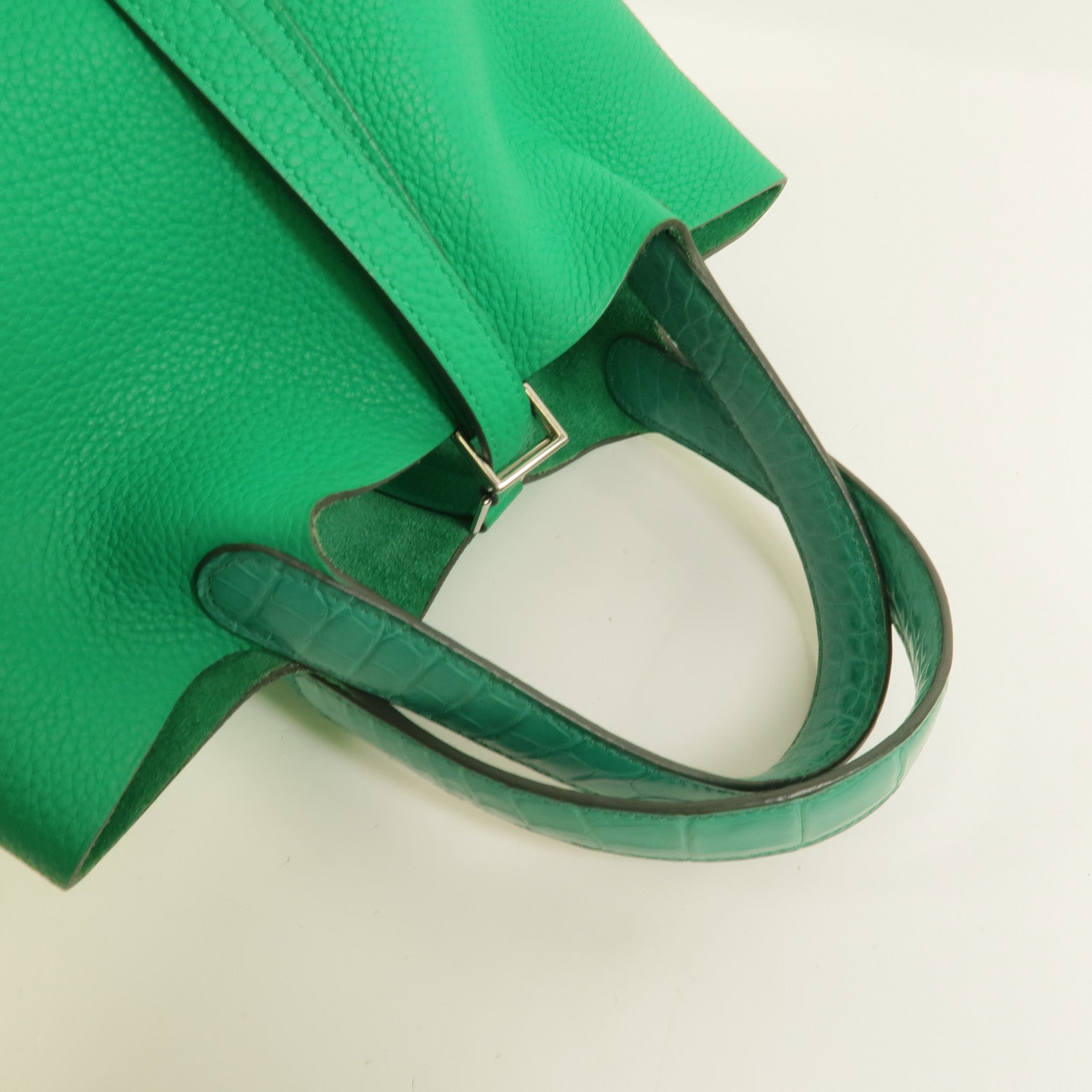 HERMES Clemence/鱷魚皮革Picotin PM Touch手挽袋Menthe/Vert Jade