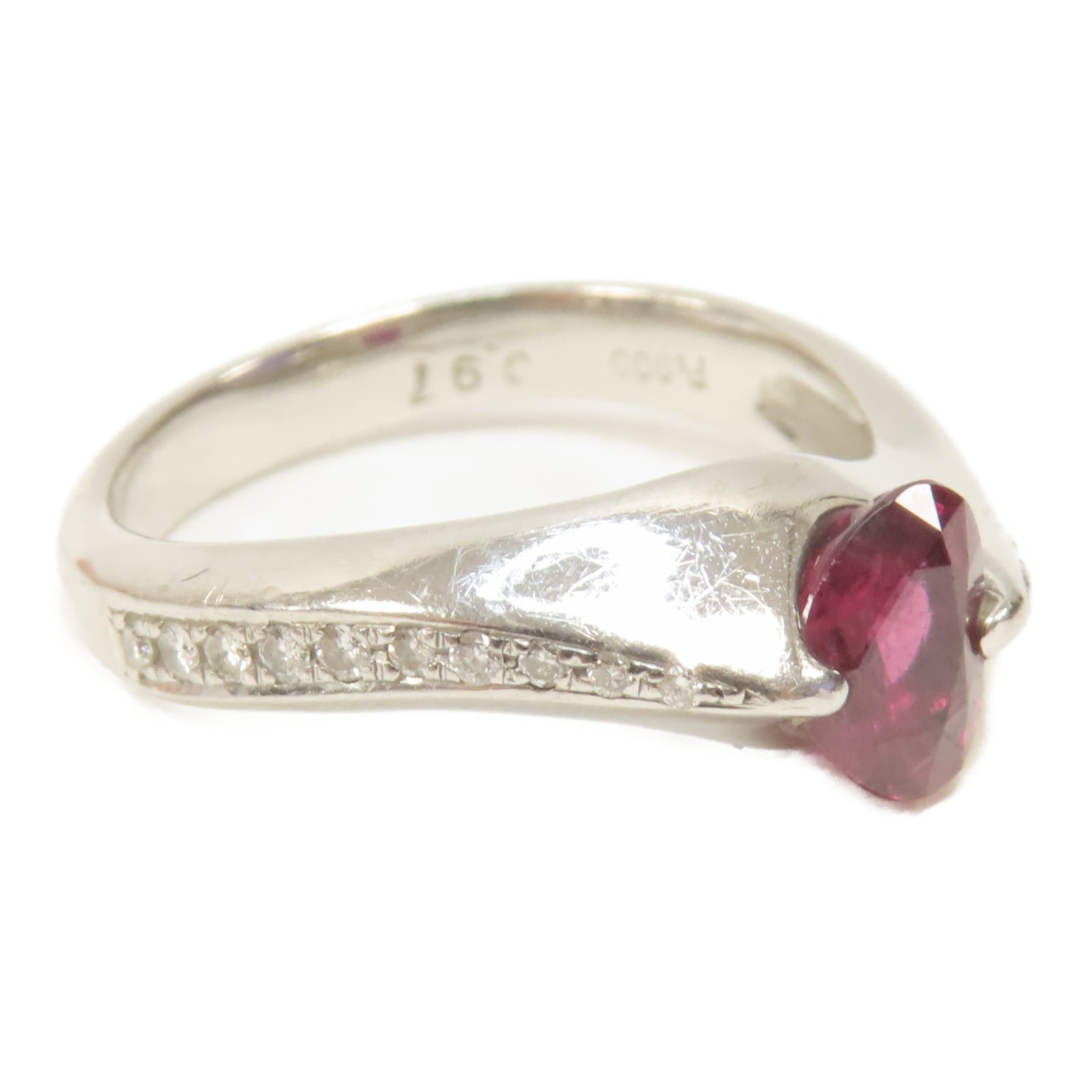 JEWELRY PT900鉑金/0.14ct鑽石/0.97ct紅寶石Ring戒指US#6
