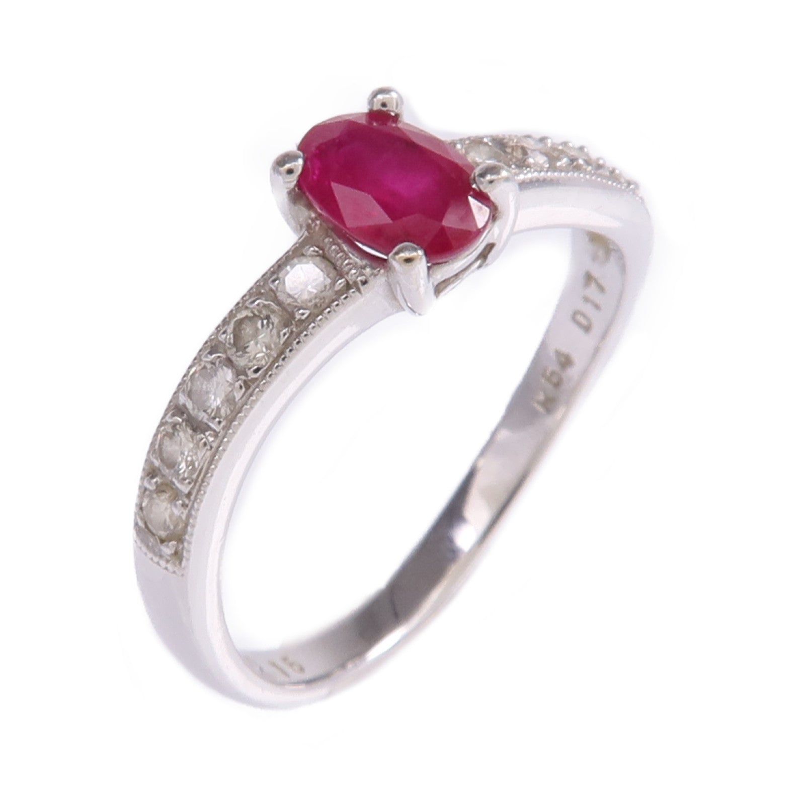 JEWELRY 【激減優惠】18K白金Ruby Diamond Ring紅寶石/鑽石戒指US#5