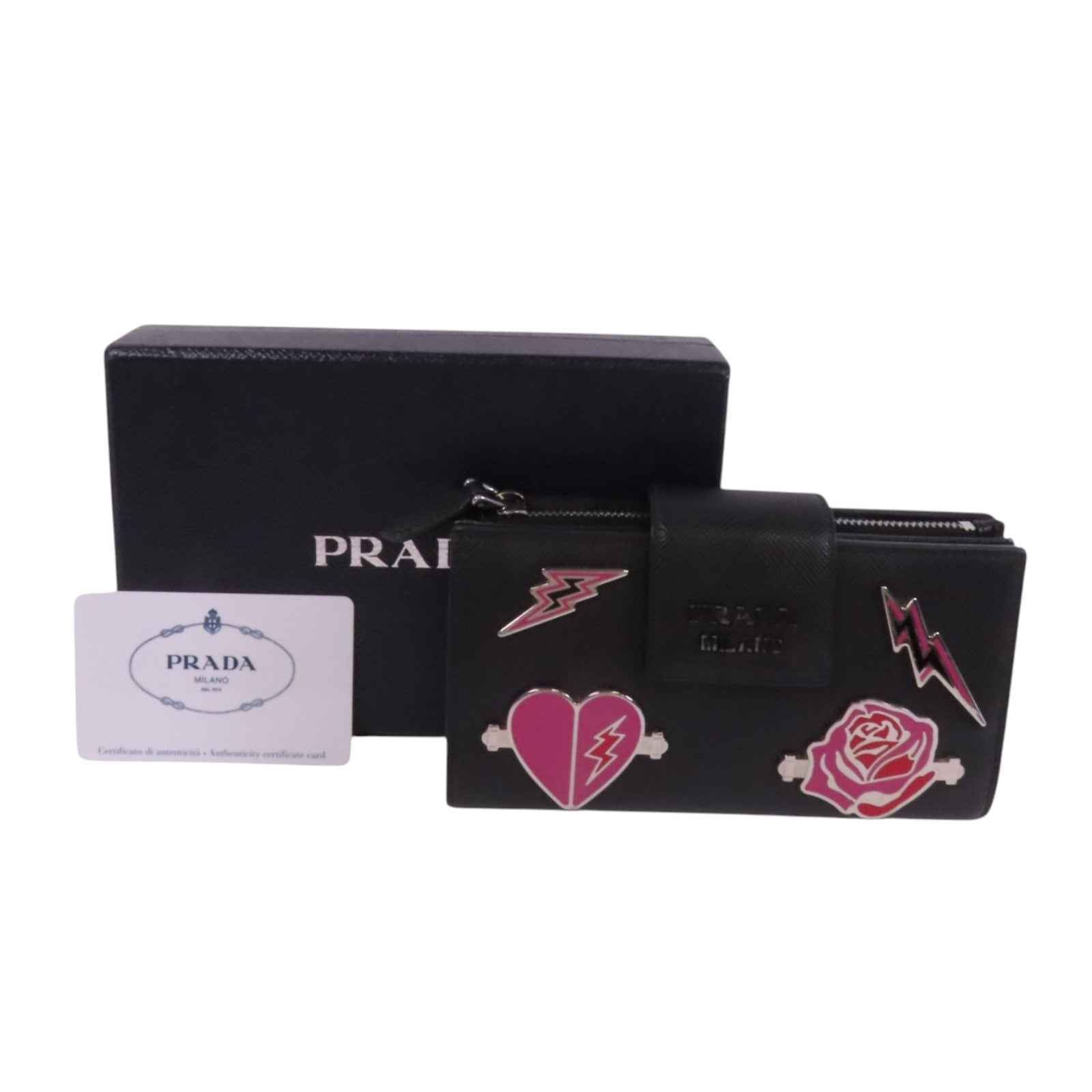 PRADA Saffiano皮革Middle Wallet銀扣錢包