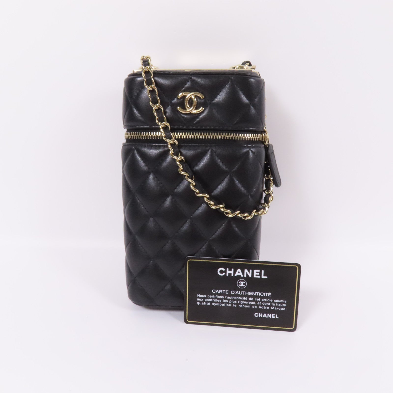 CHANEL 【激減優惠】羊皮皮革Vanity Phone Case with Chain金扣鏈帶肩背袋