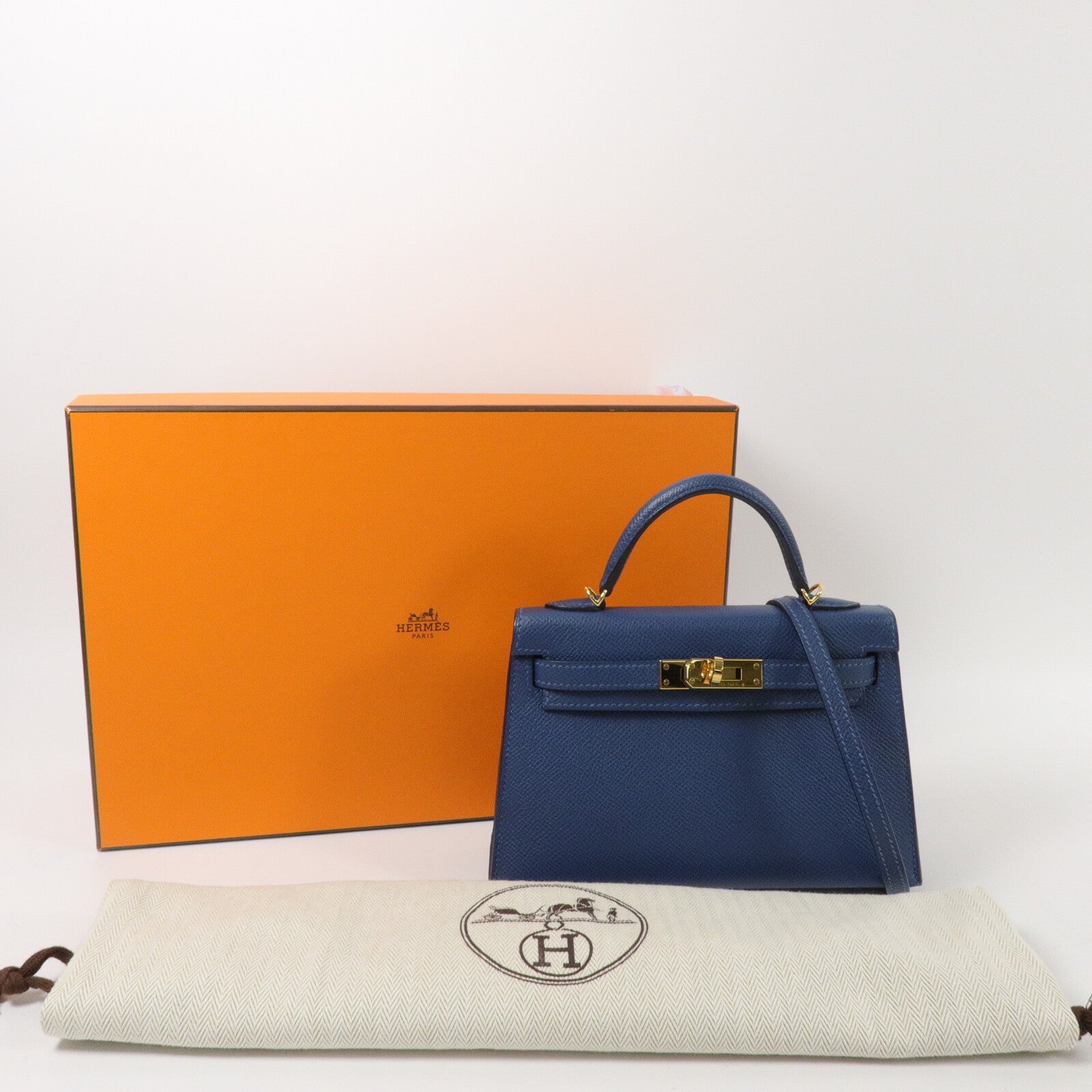 HERMES Epsom皮革Mini Kelly II Touch手挽肩背兩用袋Deep Blue