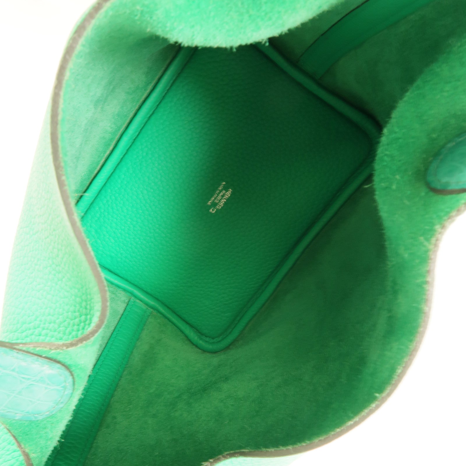 HERMES Clemence/鱷魚皮革Picotin PM Touch手挽袋Menthe/Vert Jade