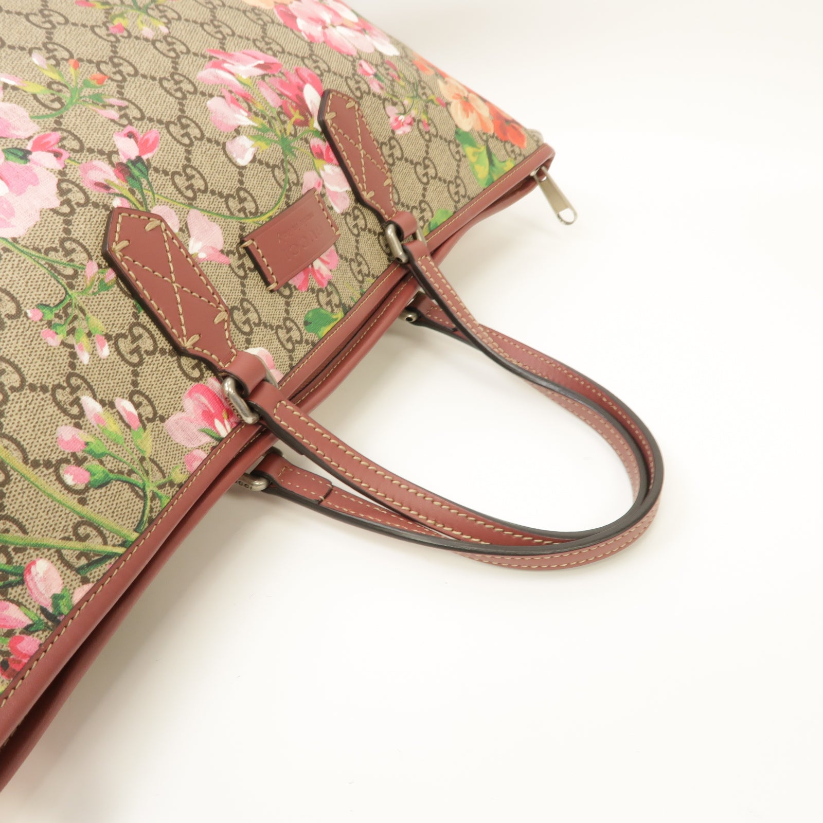 GUCCI 塗層帆布Tote Bag銀扣手挽袋米色/紅色/粉紅色