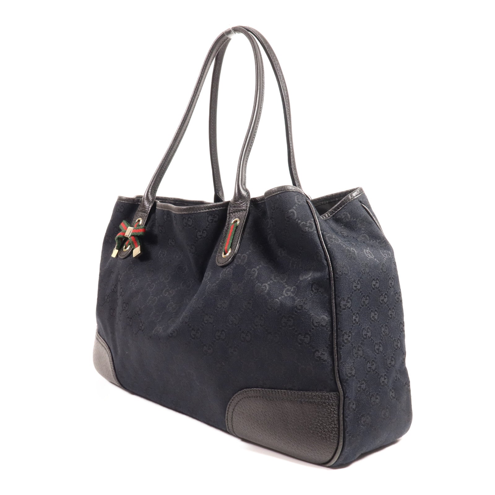 GUCCI 帆布Tote Bag銀扣肩背袋