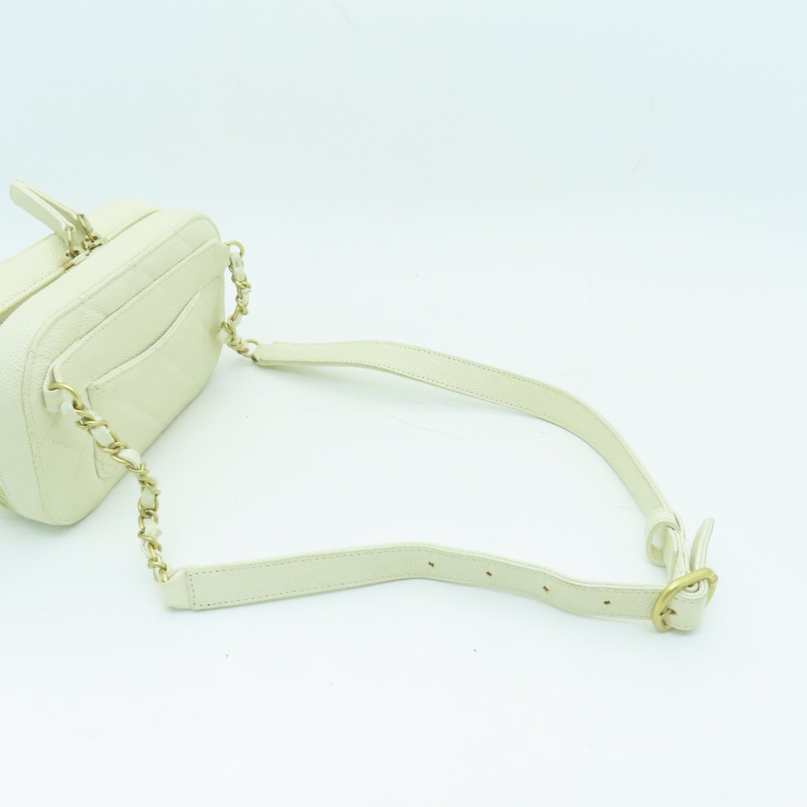 CHANEL 【激減優惠】菱格Caviar皮革Waist Bag金扣腰包白色