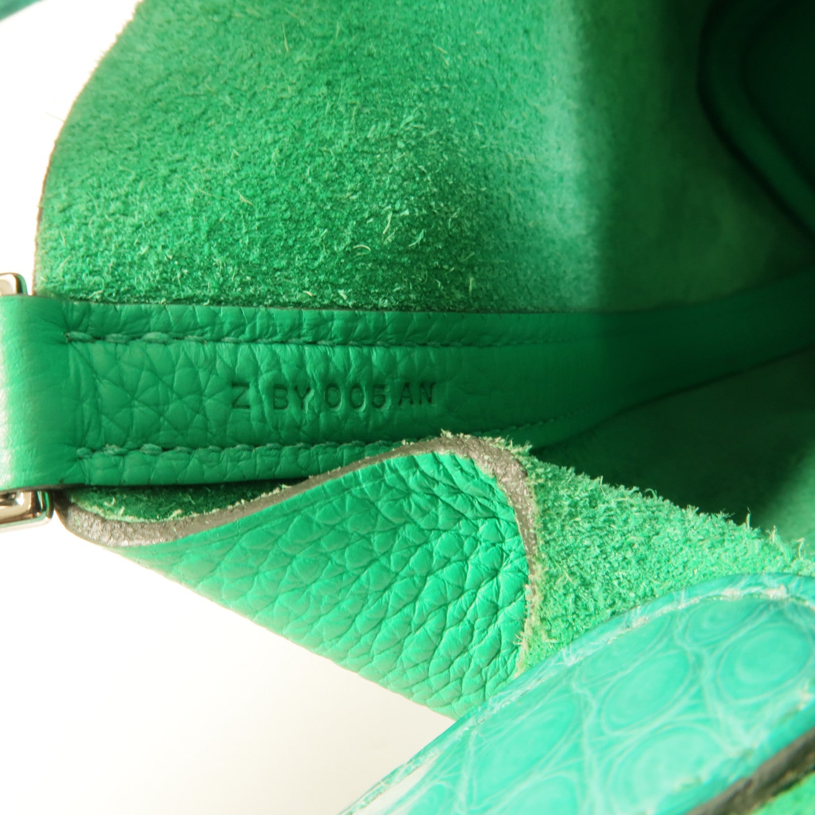 HERMES Clemence/鱷魚皮革Picotin PM Touch手挽袋Menthe/Vert Jade
