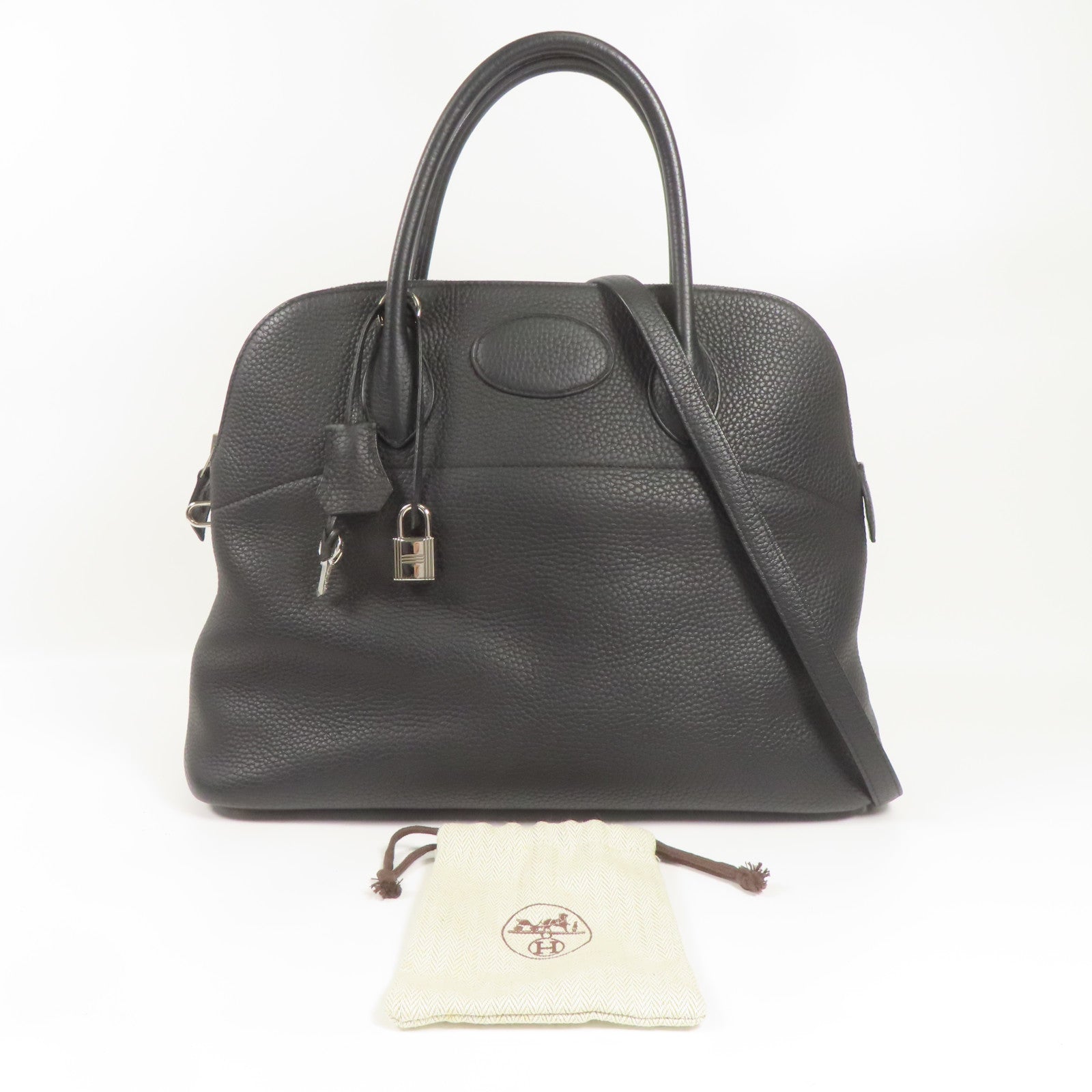 HERMES Clemence皮革Bolide 35銀扣手挽肩背兩用袋Black