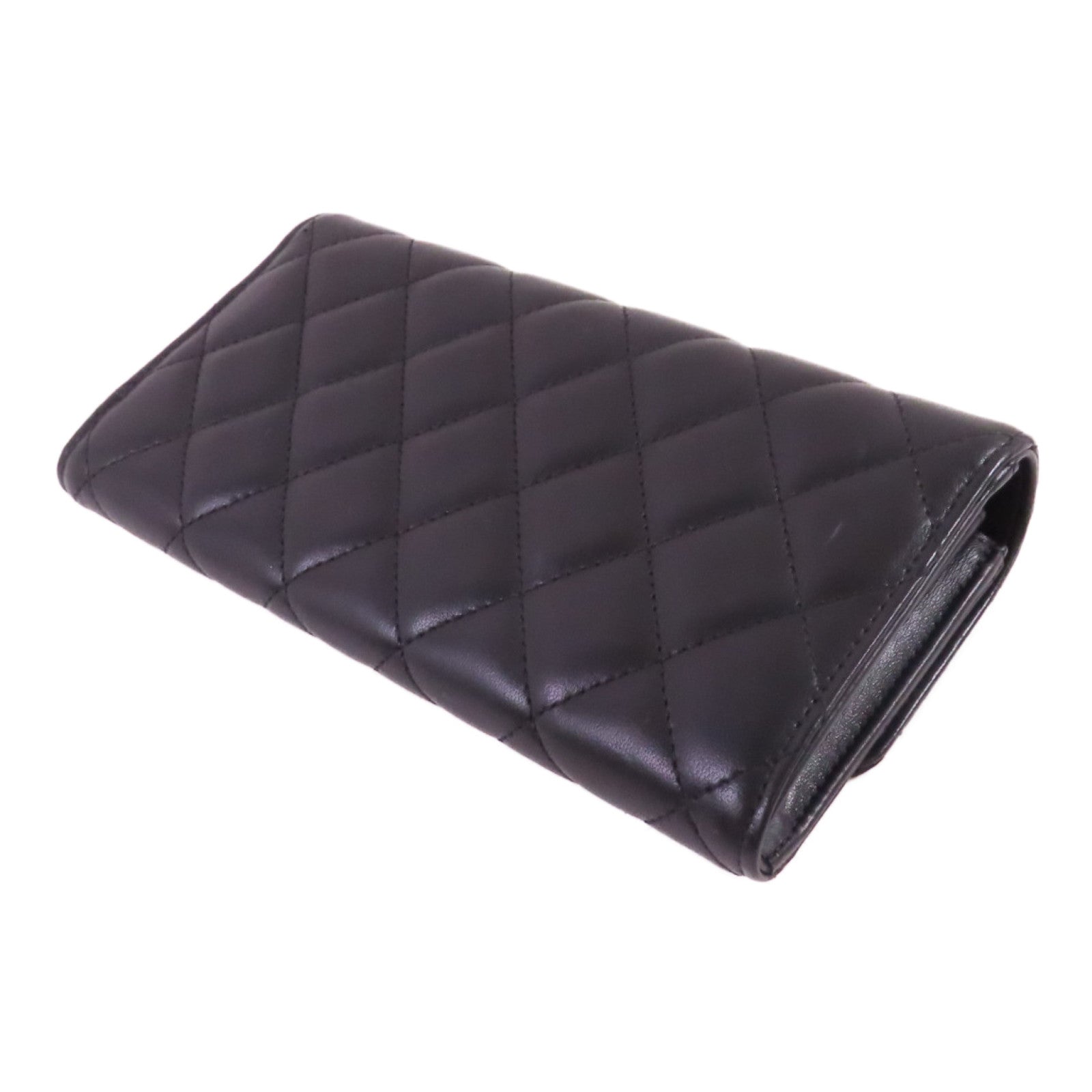 CHANEL 菱格羊皮皮革Long Wallet金扣長錢包黑色