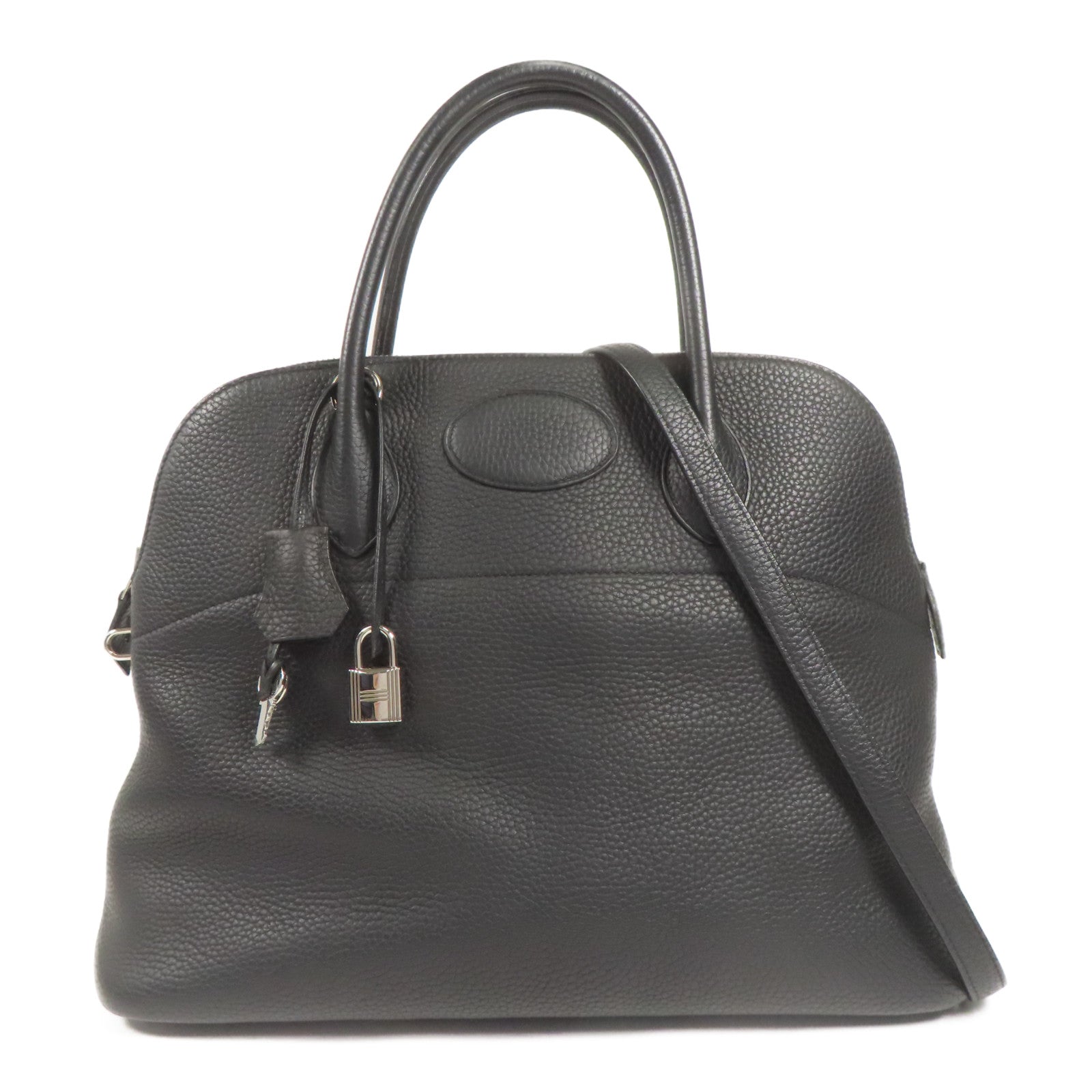 HERMES Clemence皮革Bolide 35銀扣手挽肩背兩用袋Black
