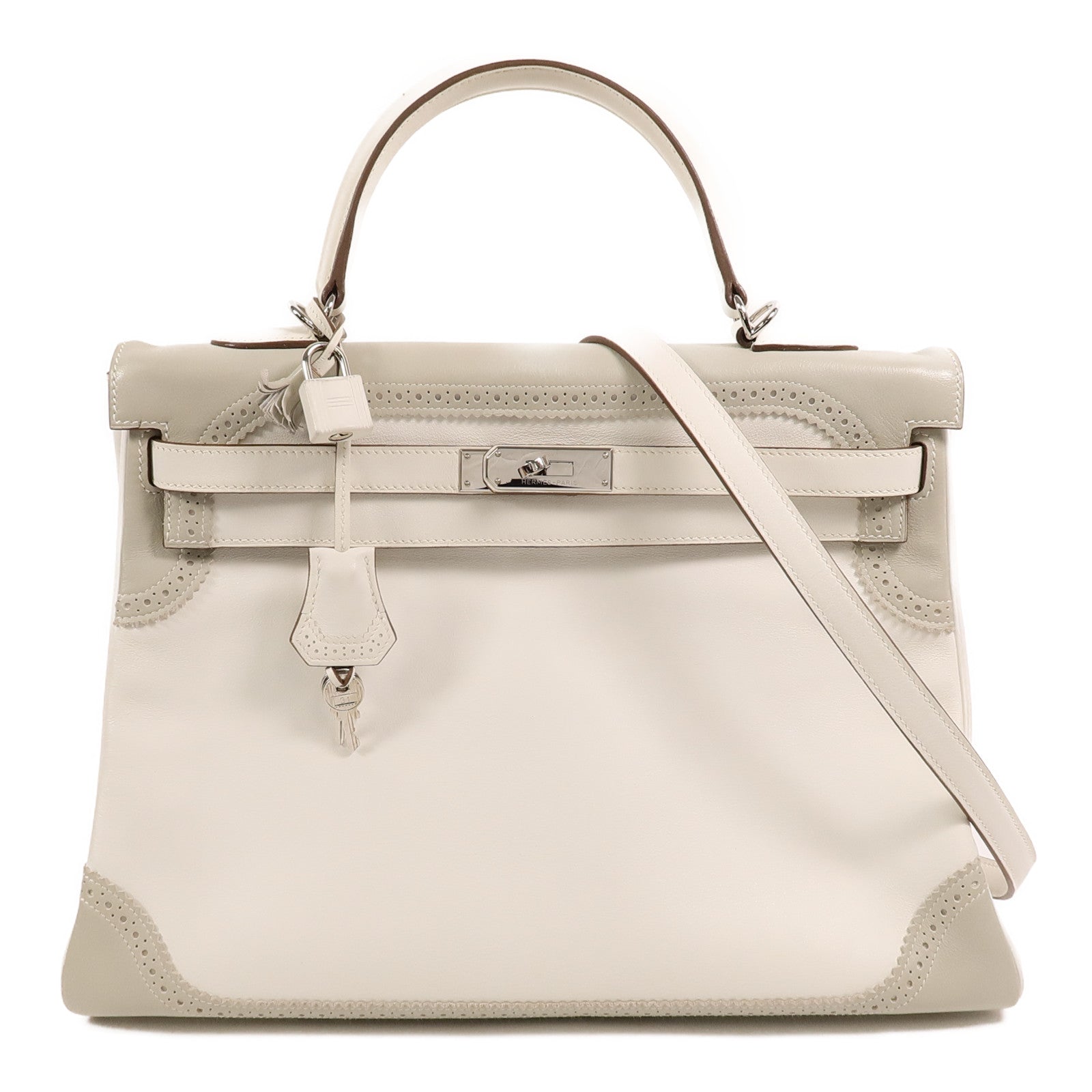 HERMES Swift皮革Ghillies Kelly 35手挽肩背兩用袋Blanc/Gris Perle