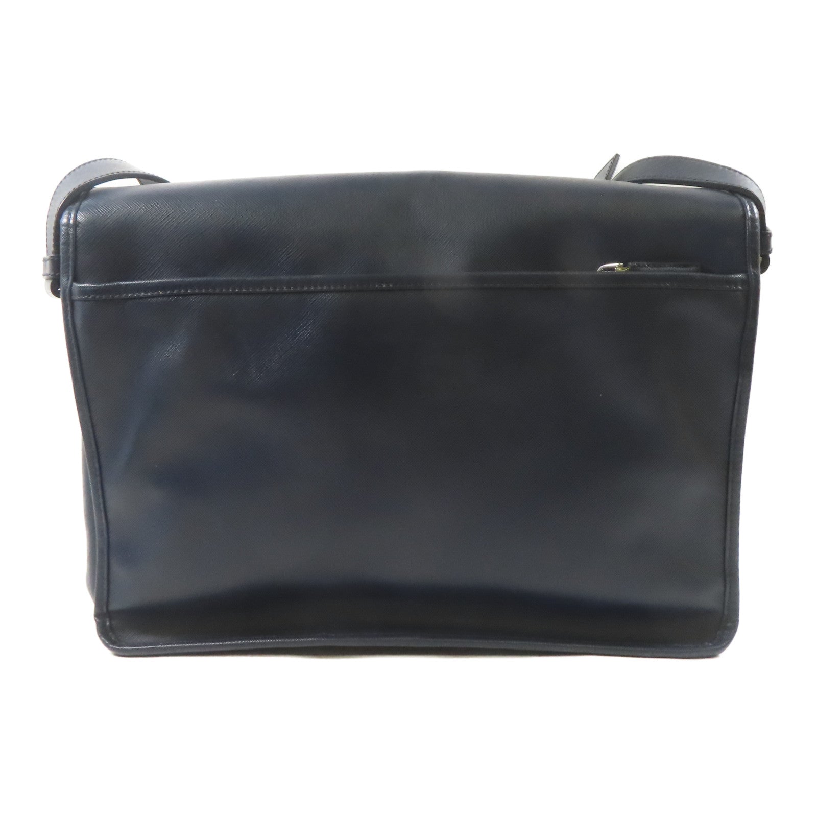 PRADA 皮革Shoulder Bag銀扣肩背袋深藍色