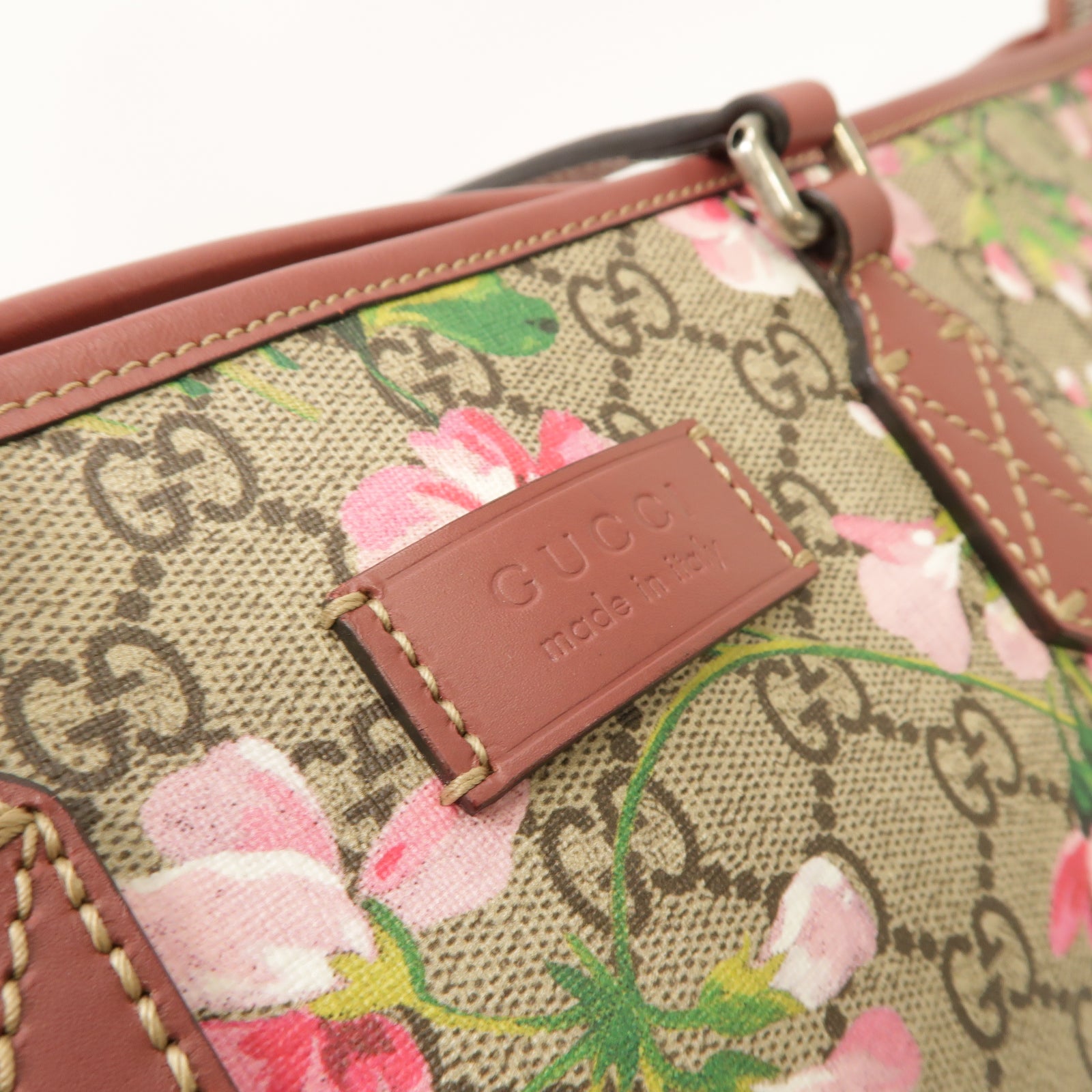 GUCCI 塗層帆布Tote Bag銀扣手挽袋米色/紅色/粉紅色