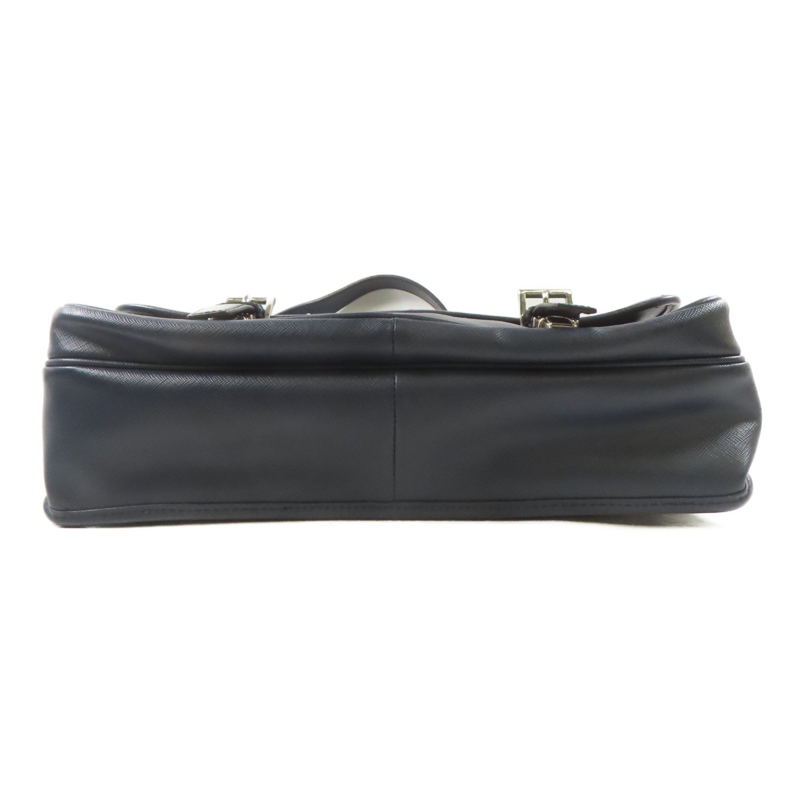 PRADA 皮革Shoulder Bag銀扣肩背袋深藍色