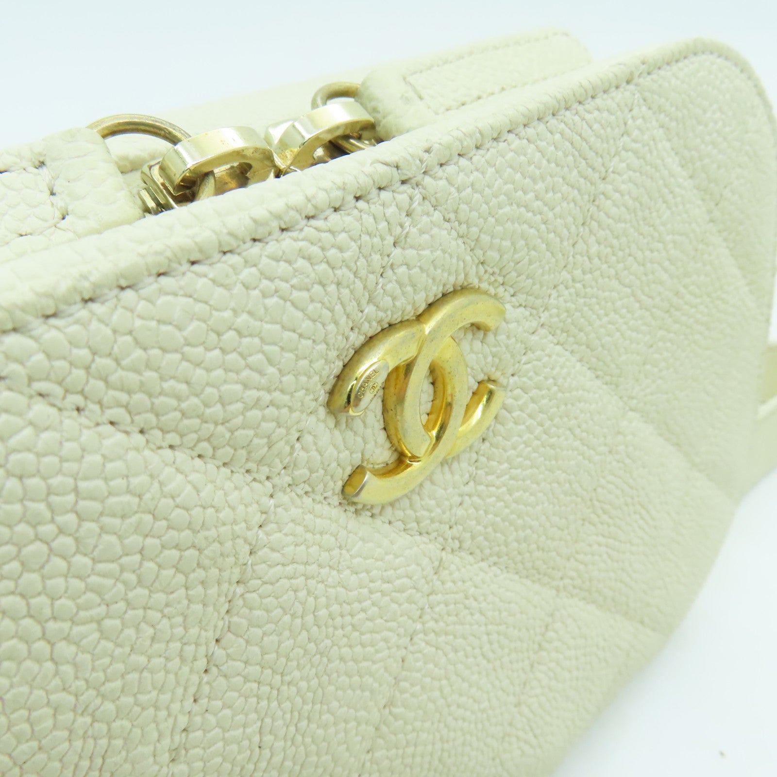CHANEL 【激減優惠】菱格Caviar皮革Waist Bag金扣腰包白色