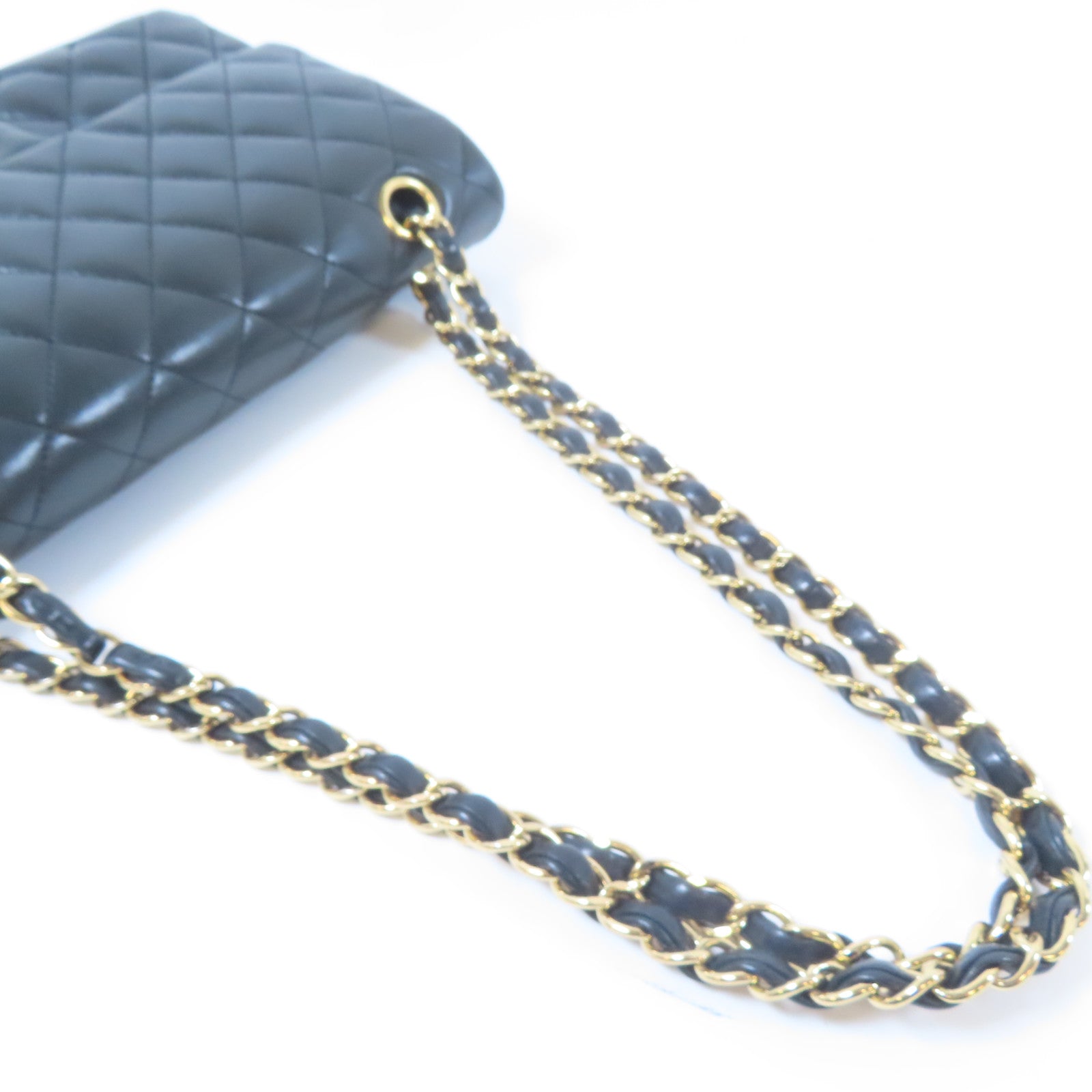 CHANEL 菱格羊皮皮革Classic 25金扣鏈帶肩背袋黑色