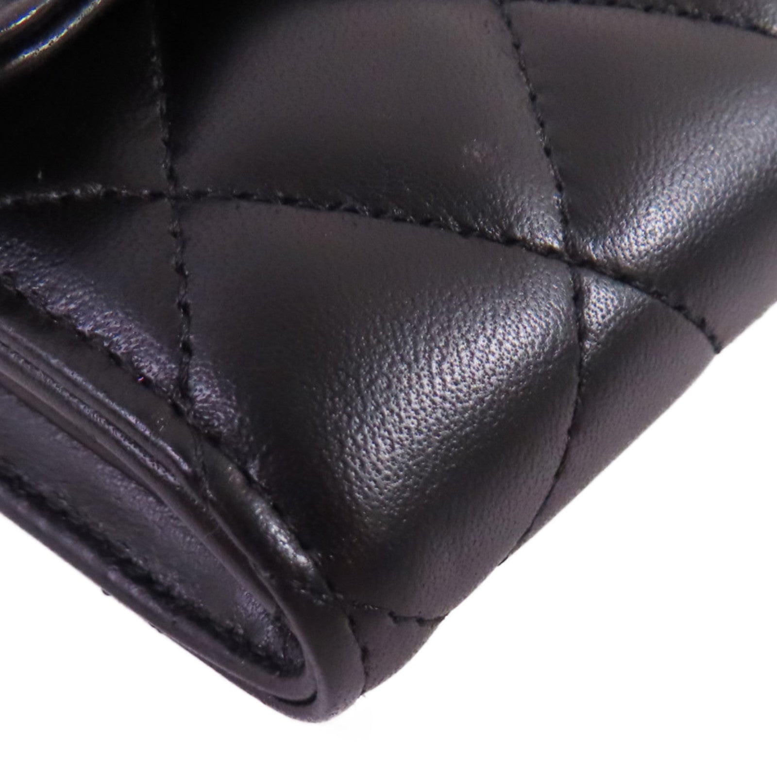 CHANEL 菱格羊皮皮革Long Wallet金扣長錢包黑色