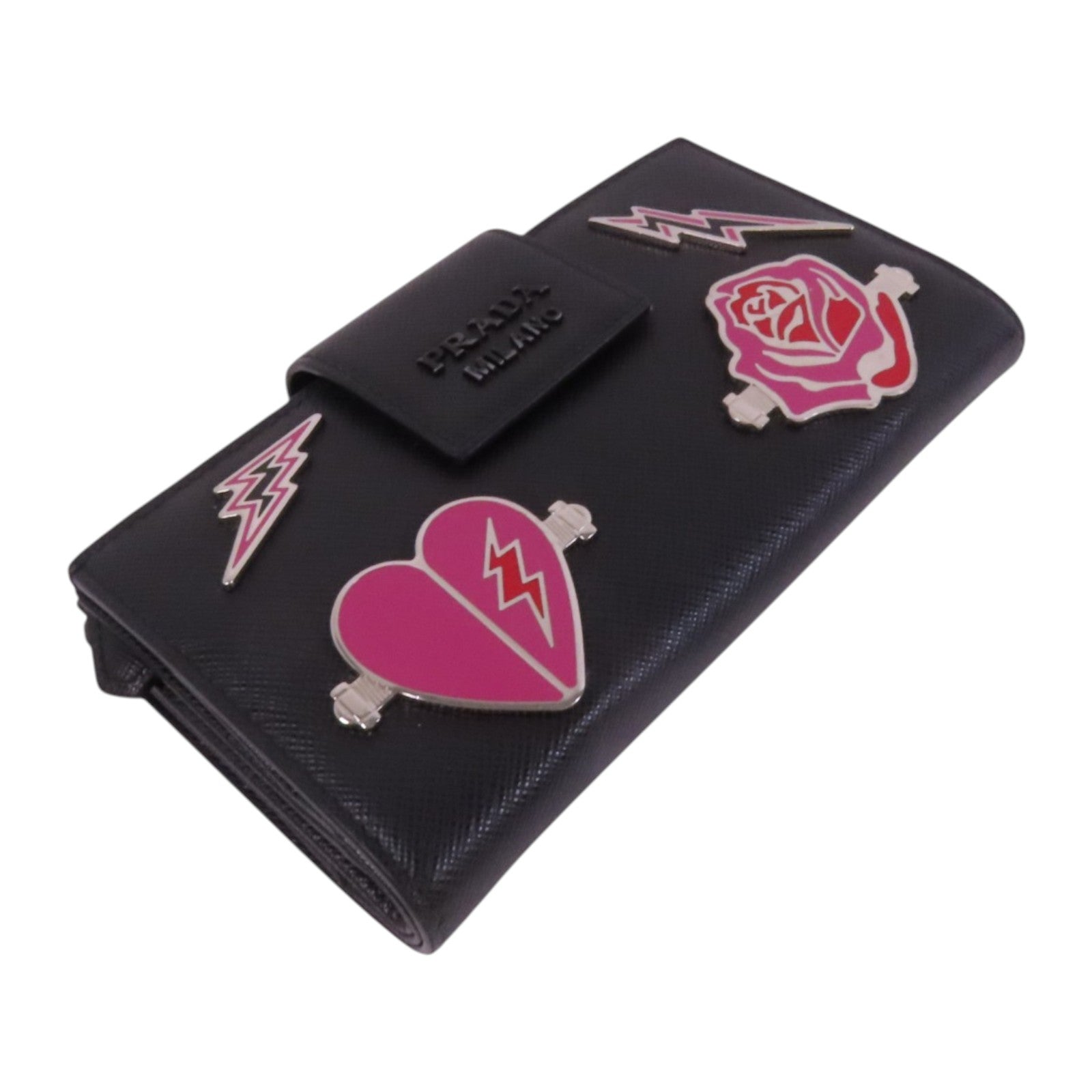 PRADA Saffiano皮革Middle Wallet銀扣錢包