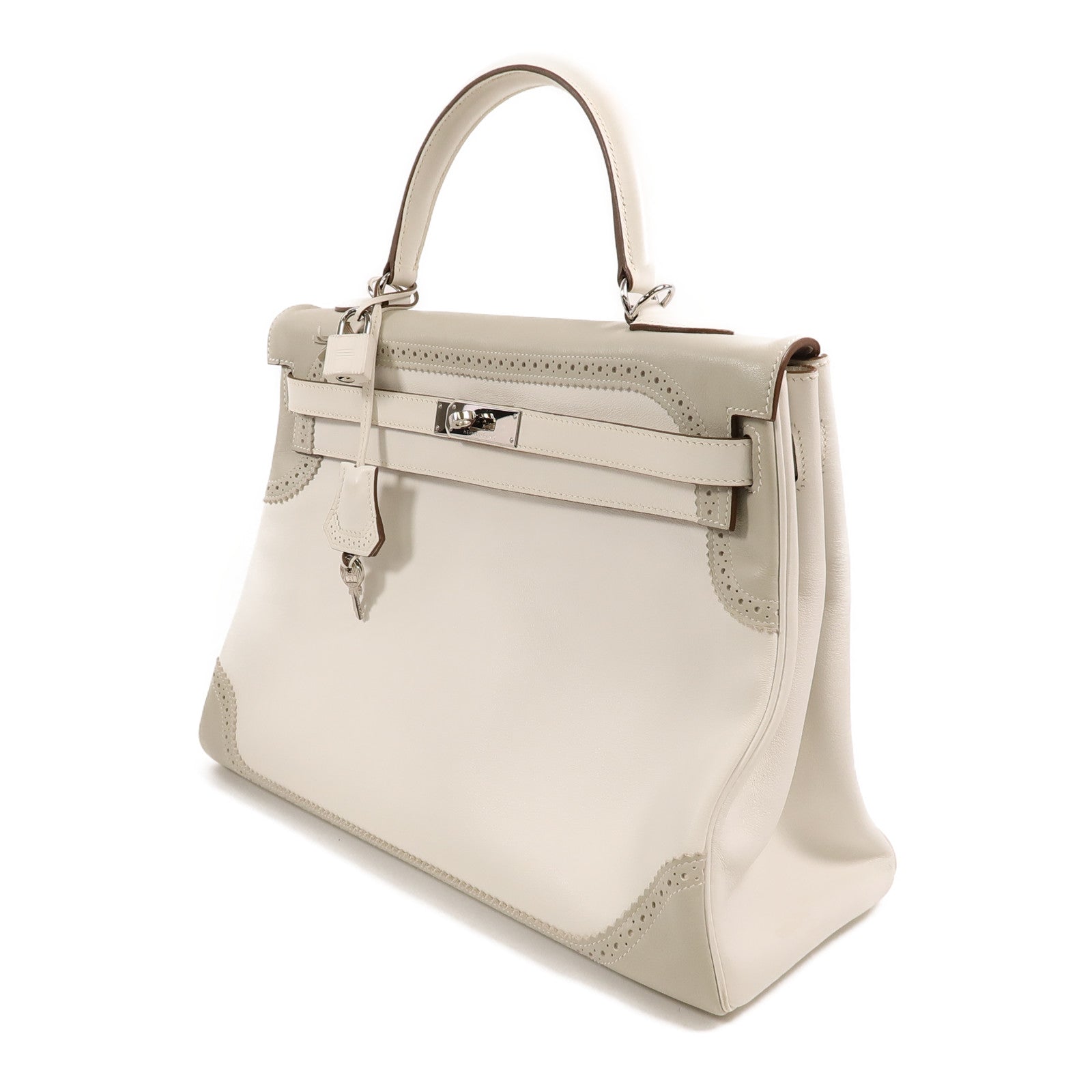 HERMES Swift皮革Ghillies Kelly 35手挽肩背兩用袋Blanc/Gris Perle