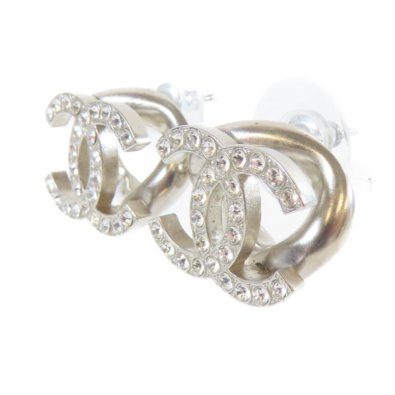 CHANEL 金屬/水晶Earrings耳環銀色