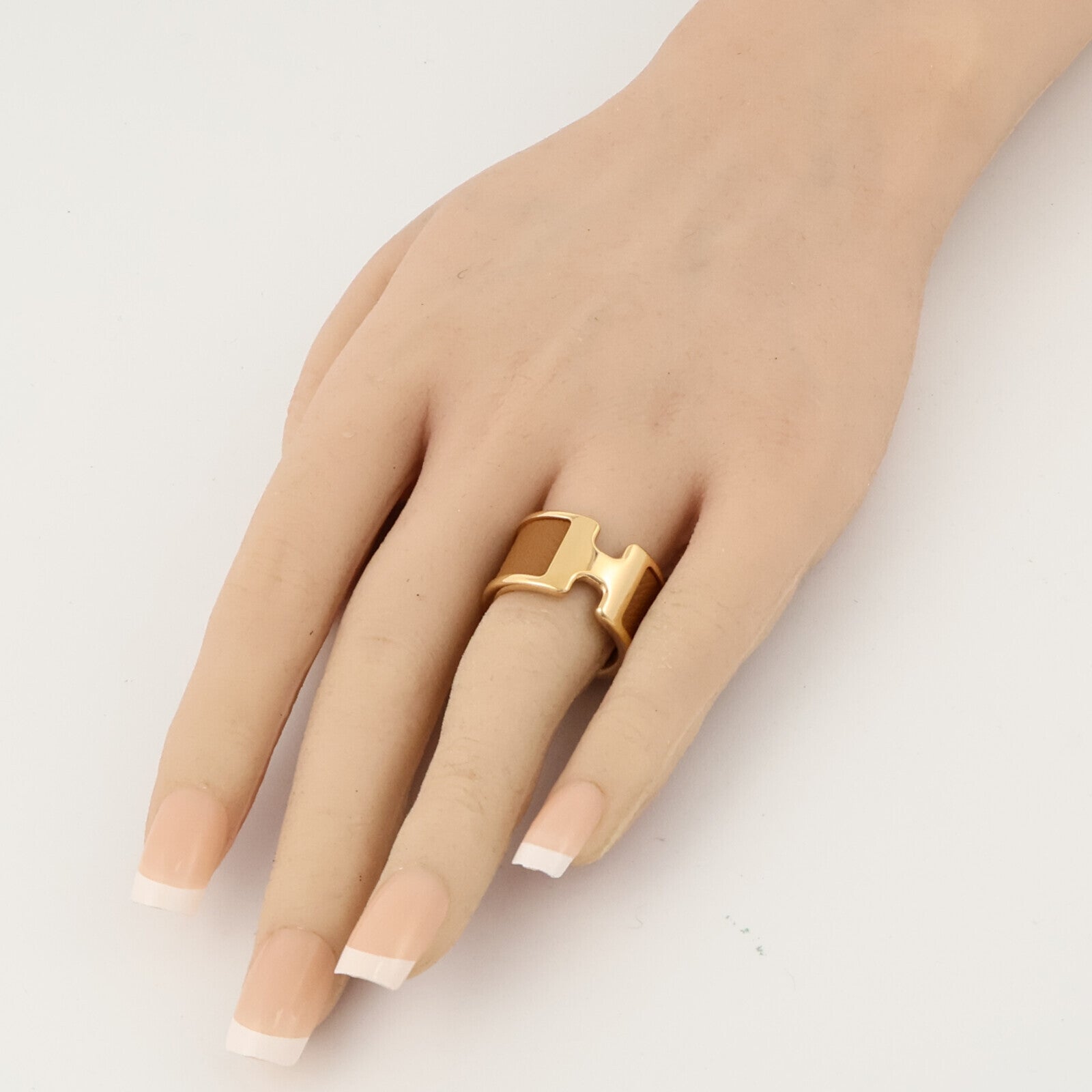 HERMES Madame皮革/金屬Olympe Ring Large Model戒指Gold