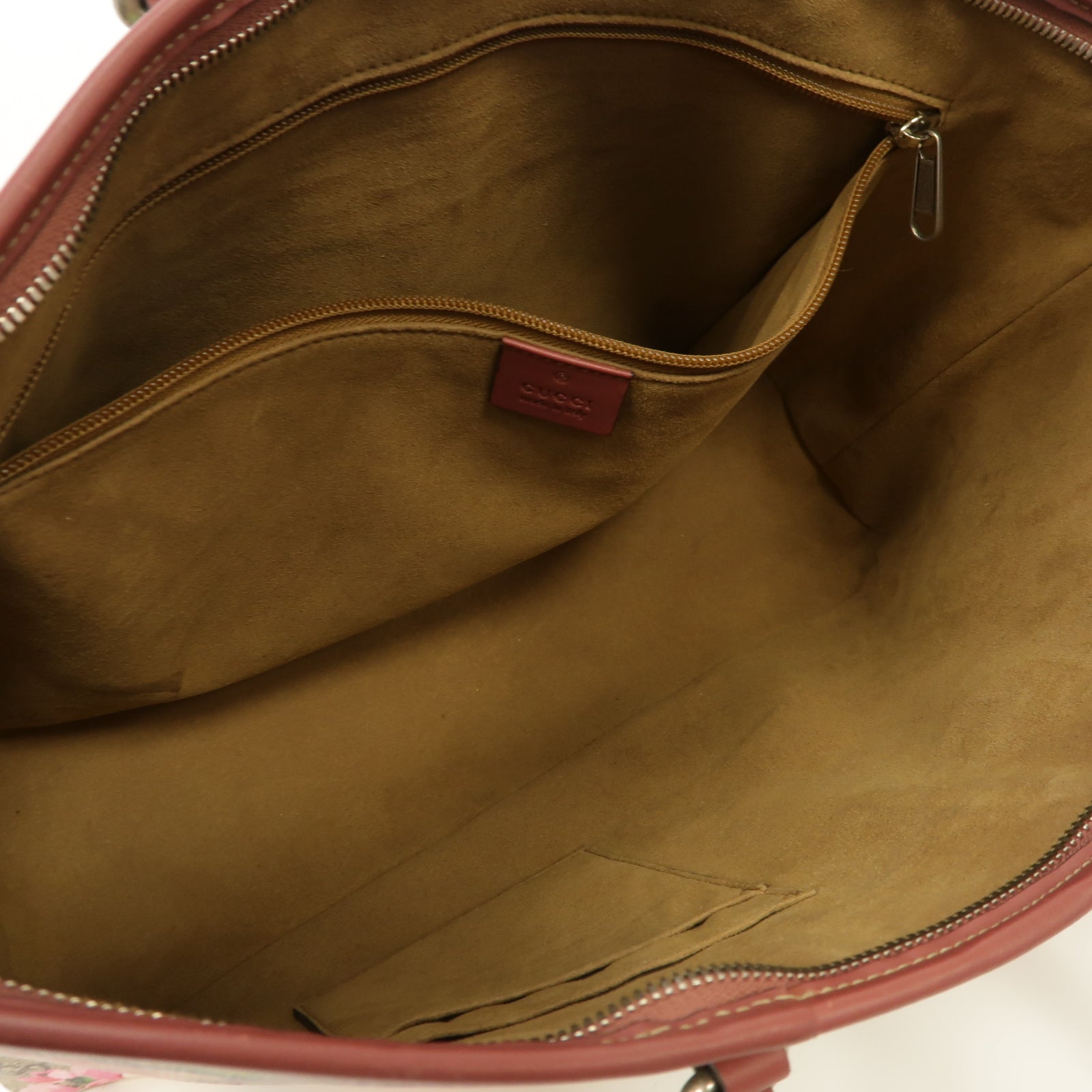 GUCCI 塗層帆布Tote Bag銀扣手挽袋米色/紅色/粉紅色