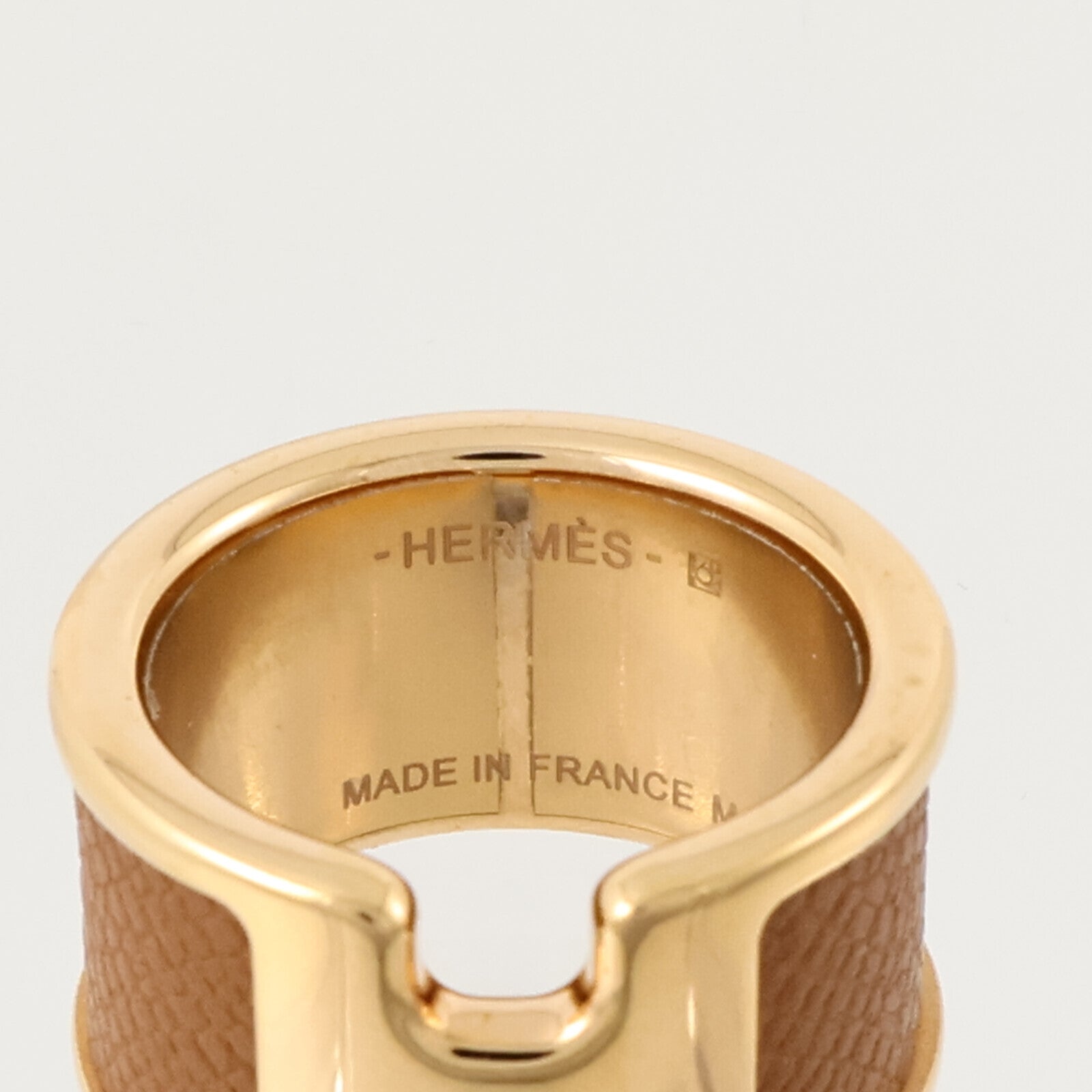 HERMES Madame皮革/金屬Olympe Ring Large Model戒指Gold