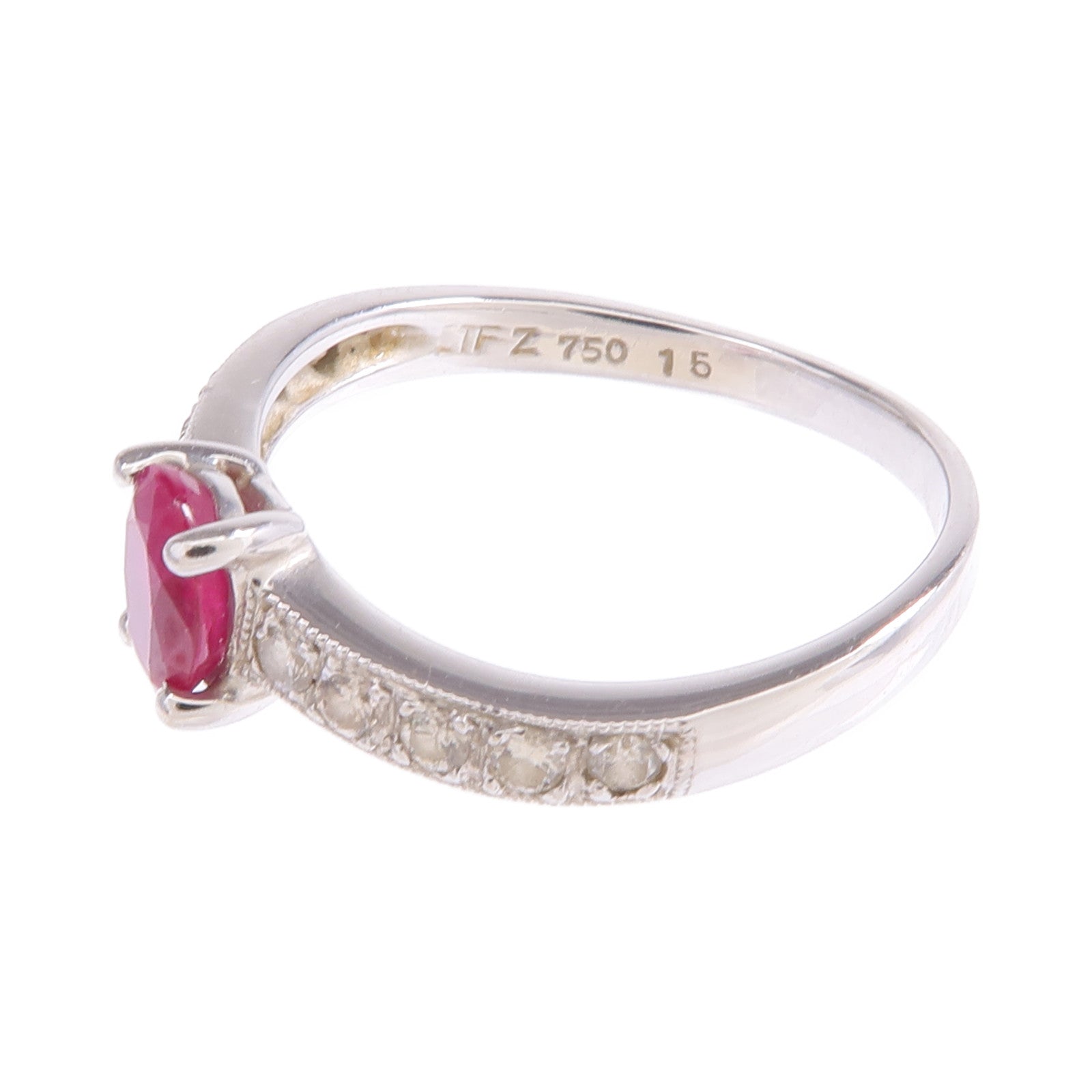 JEWELRY 【激減優惠】18K白金Ruby Diamond Ring紅寶石/鑽石戒指US#5
