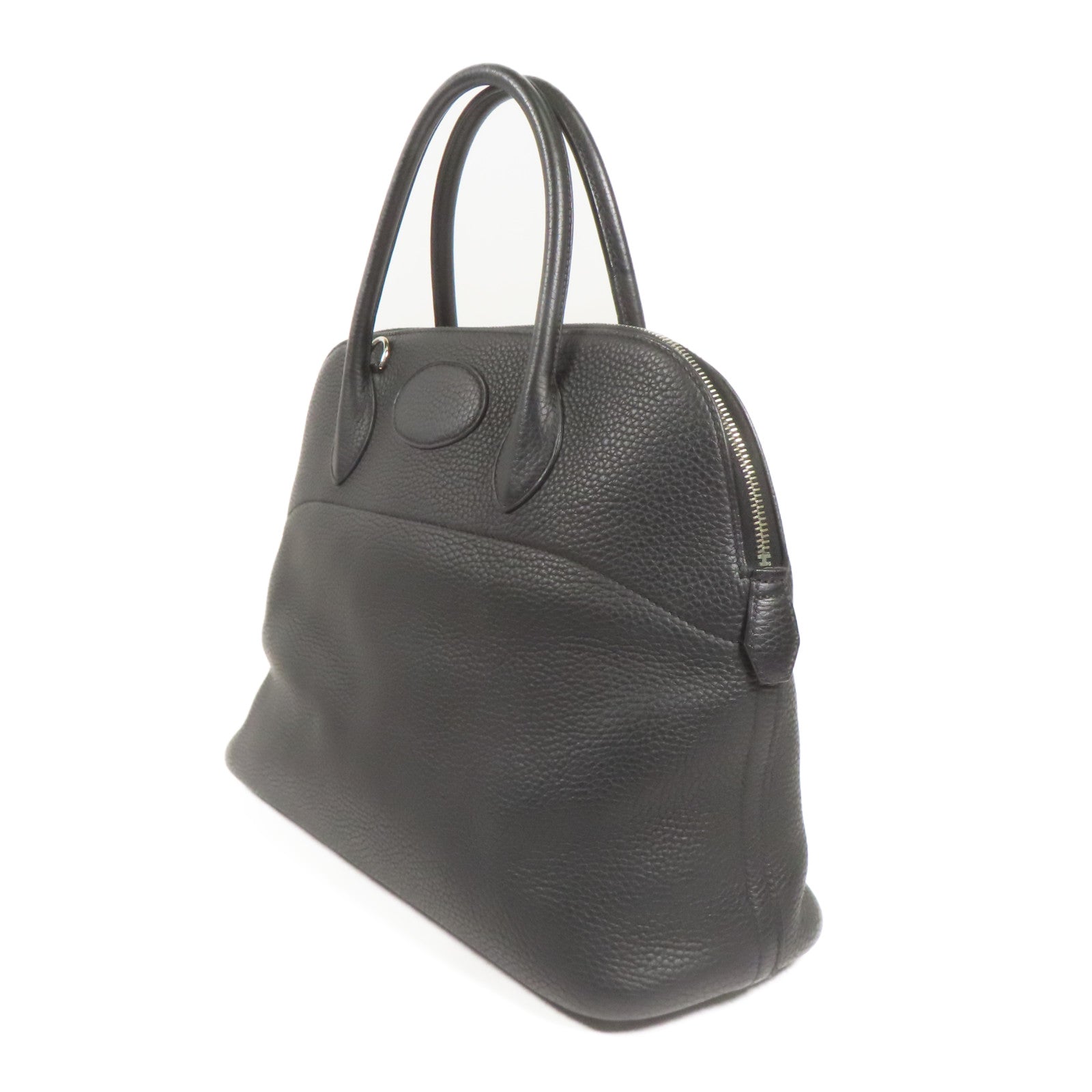 HERMES Clemence皮革Bolide 35銀扣手挽肩背兩用袋Black