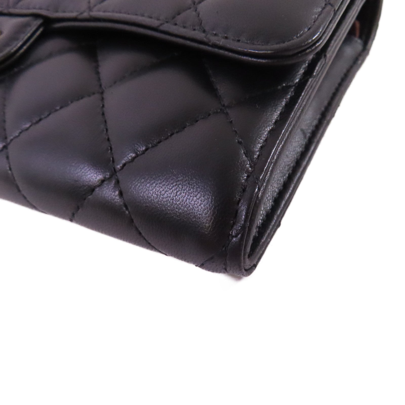 CHANEL 菱格羊皮皮革Long Wallet金扣長錢包黑色