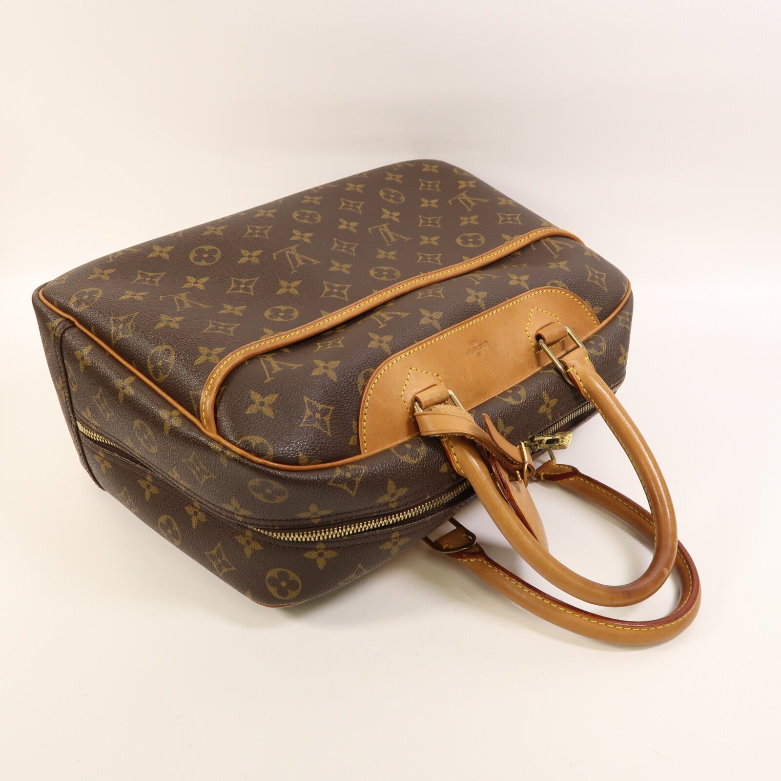 LOUIS VUITTON Monogram Deauville金扣手挽袋棕色