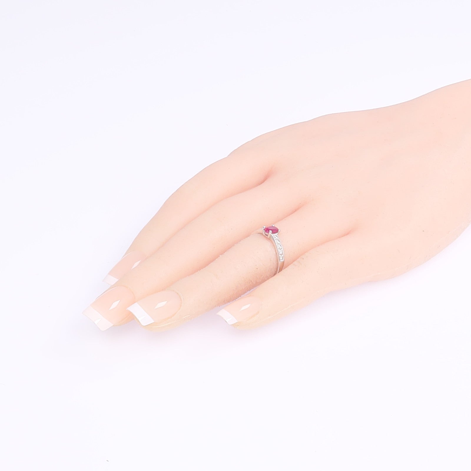 JEWELRY 18K白金Ruby Diamond Ring紅寶石/鑽石戒指US#5