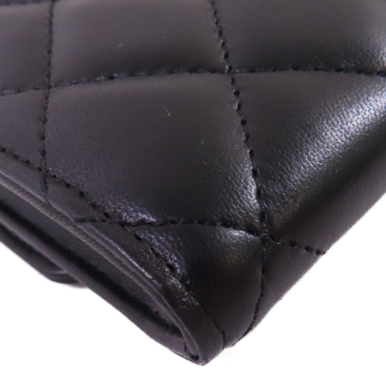 CHANEL 菱格羊皮皮革Long Wallet金扣長錢包黑色