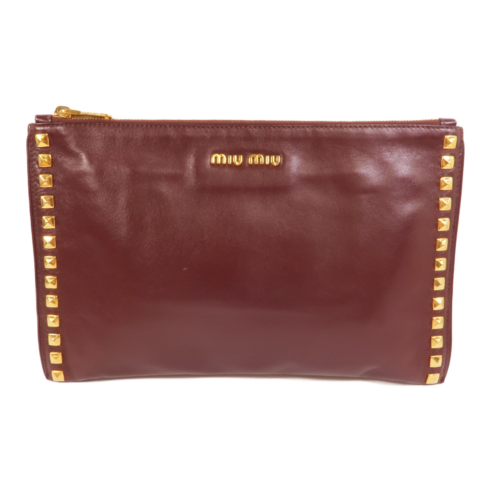 Miu Miu 羊皮皮革Studded Zip Clutch手拿包