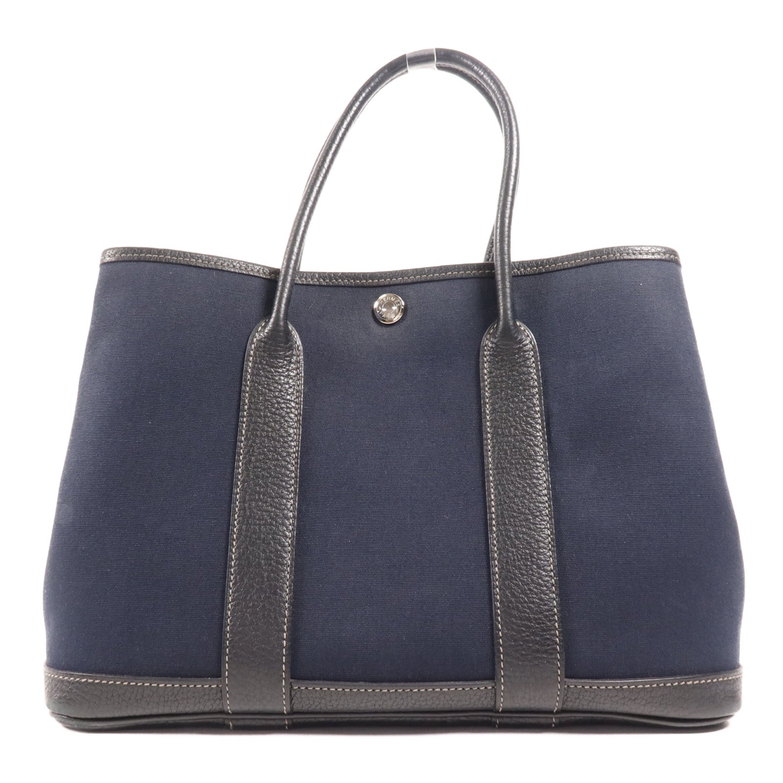 HERMES 帆布Garden Party TPM銀扣手挽袋Bleu Indigo